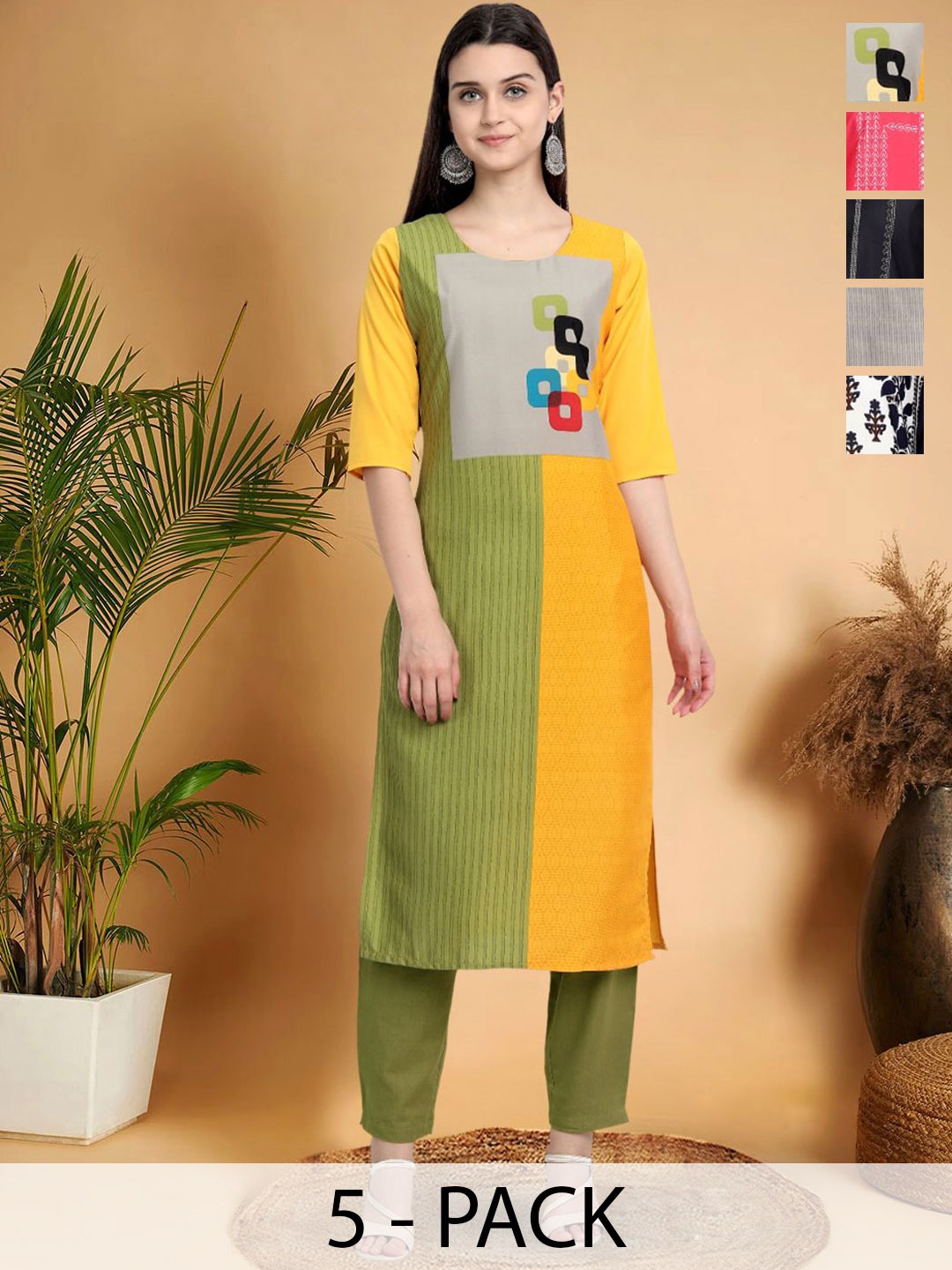 7Threads Selection Of 5 Colourblocked Printed Round Neck Straight Kurtas, Yellow
7Threads Selection Of 5 Colourblocked Printed Round Neck Straight Kurtas, Yellow