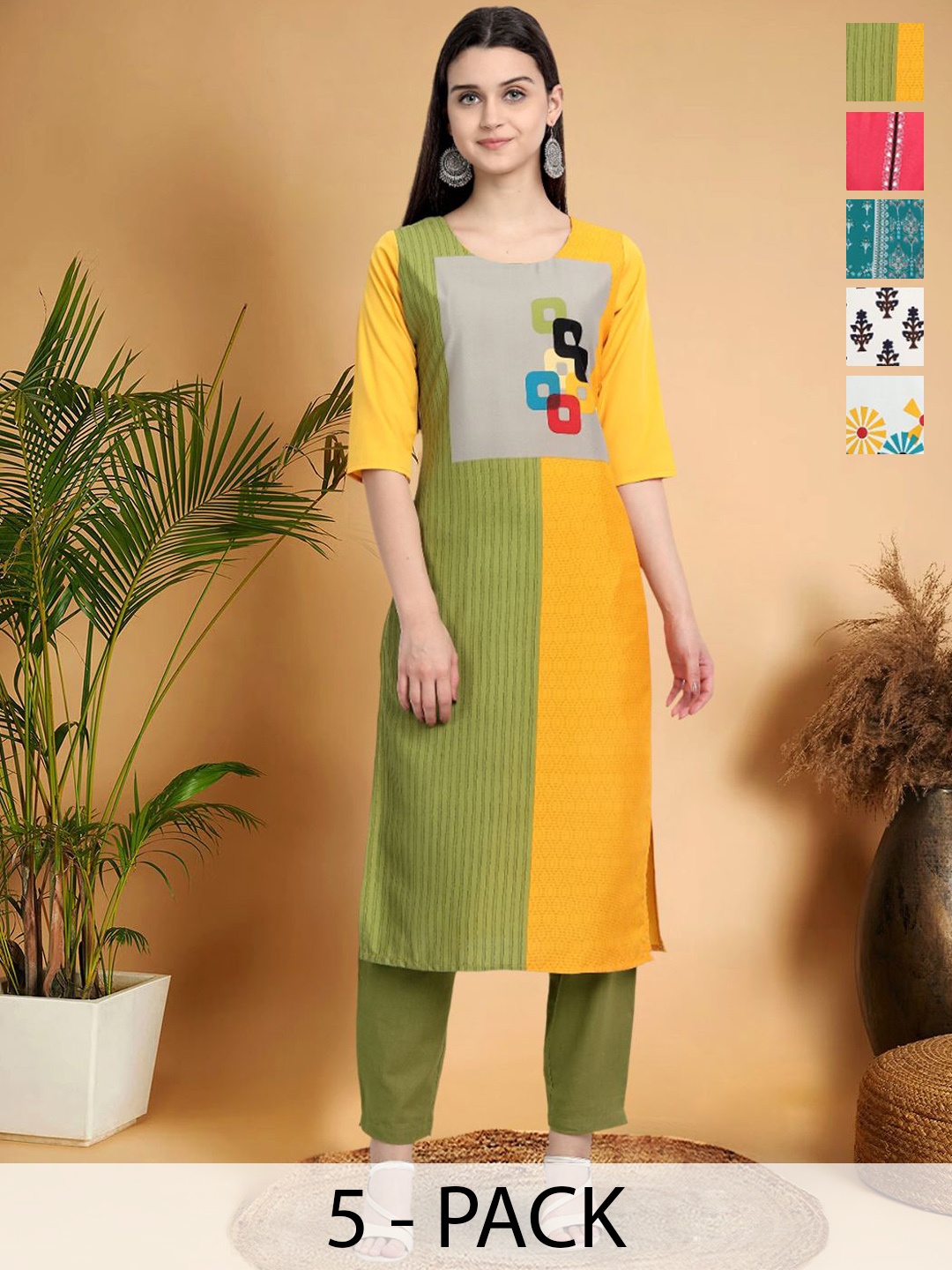 7Threads Selection Of 5 Colourblocked Printed Round Neck Straight Kurtas, Yellow
7Threads Selection Of 5 Colourblocked Printed Round Neck Straight Kurtas, Yellow