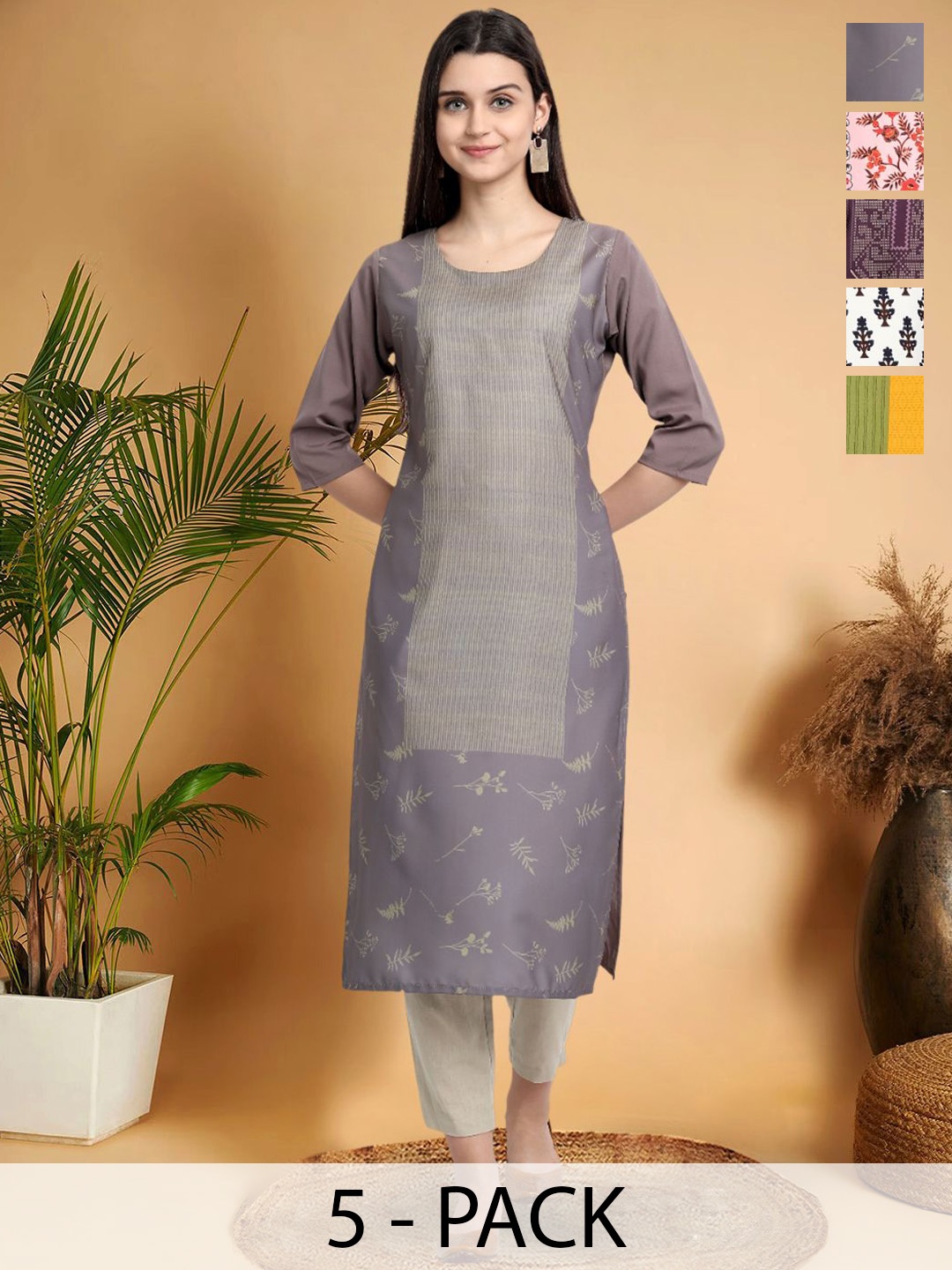 7Threads Selection Of 5 Floral Printed Round Neck Straight Kurtas, Purple
7Threads Selection Of 5 Floral Printed Round Neck Straight Kurtas, Purple