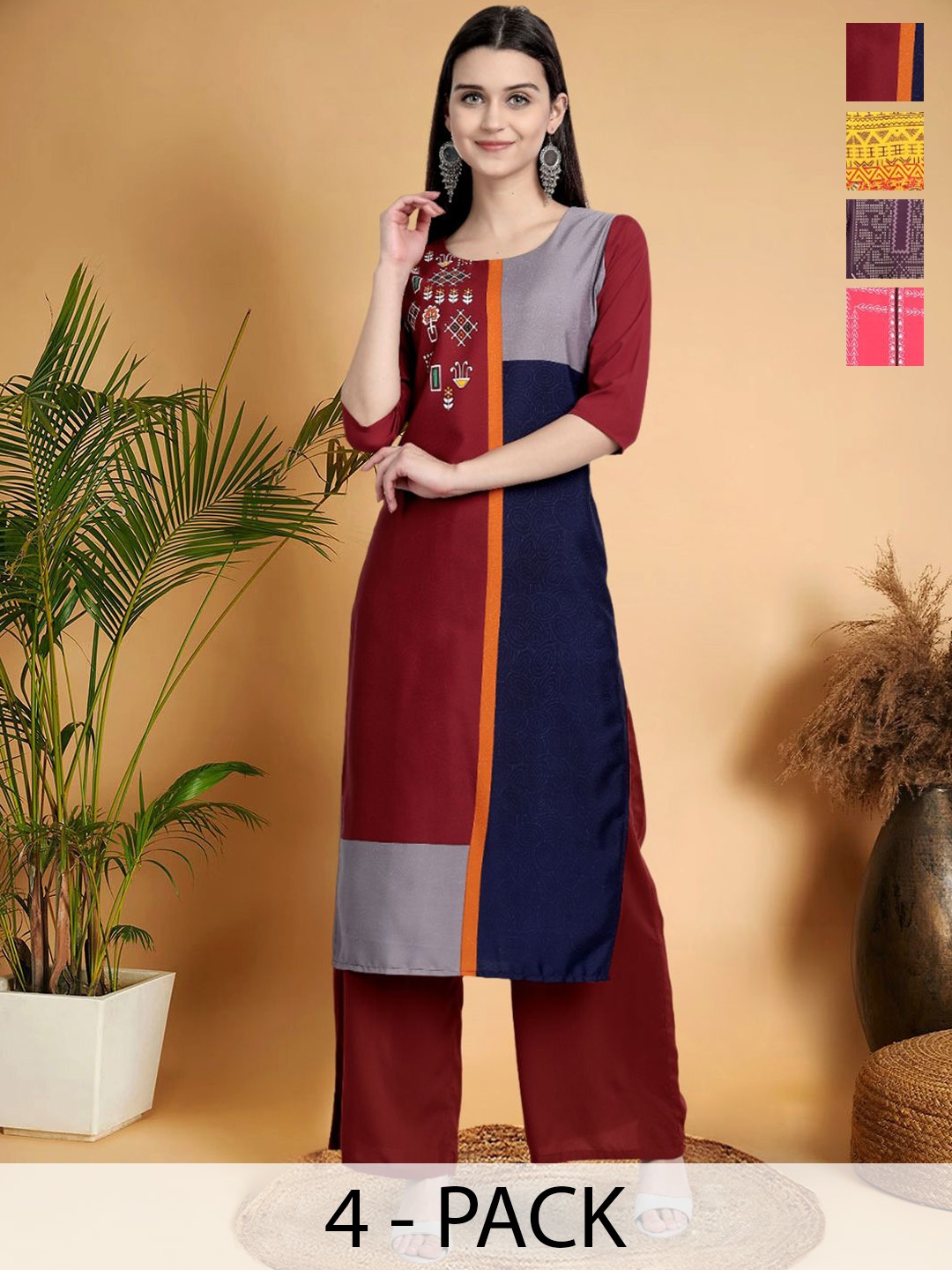 7Threads Selection of 4 Colourblocked Printed Round Neck Straight Kurtas, Maroon
7Threads Selection of 4 Colourblocked Printed Round Neck Straight Kurtas, Maroon