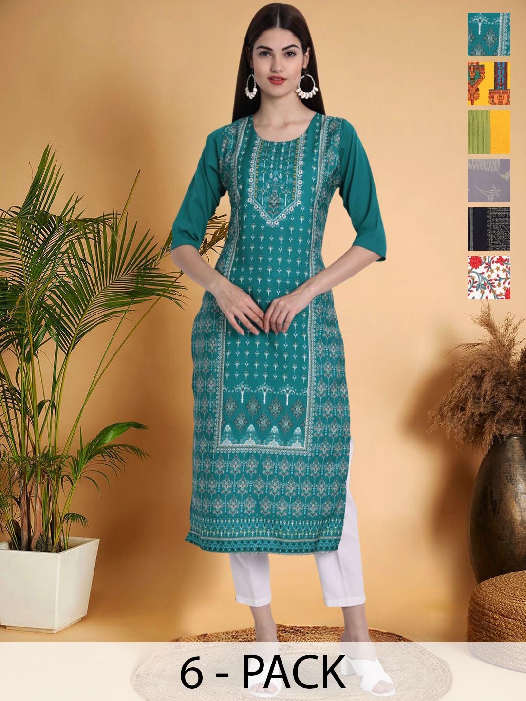 7Threads Selection Of 6 Ethnic Motifs Printed Round Neck Straight Kurtas, Turquoise blue
7Threads Selection Of 6 Ethnic Motifs Printed Round Neck Straight Kurtas, Turquoise blue