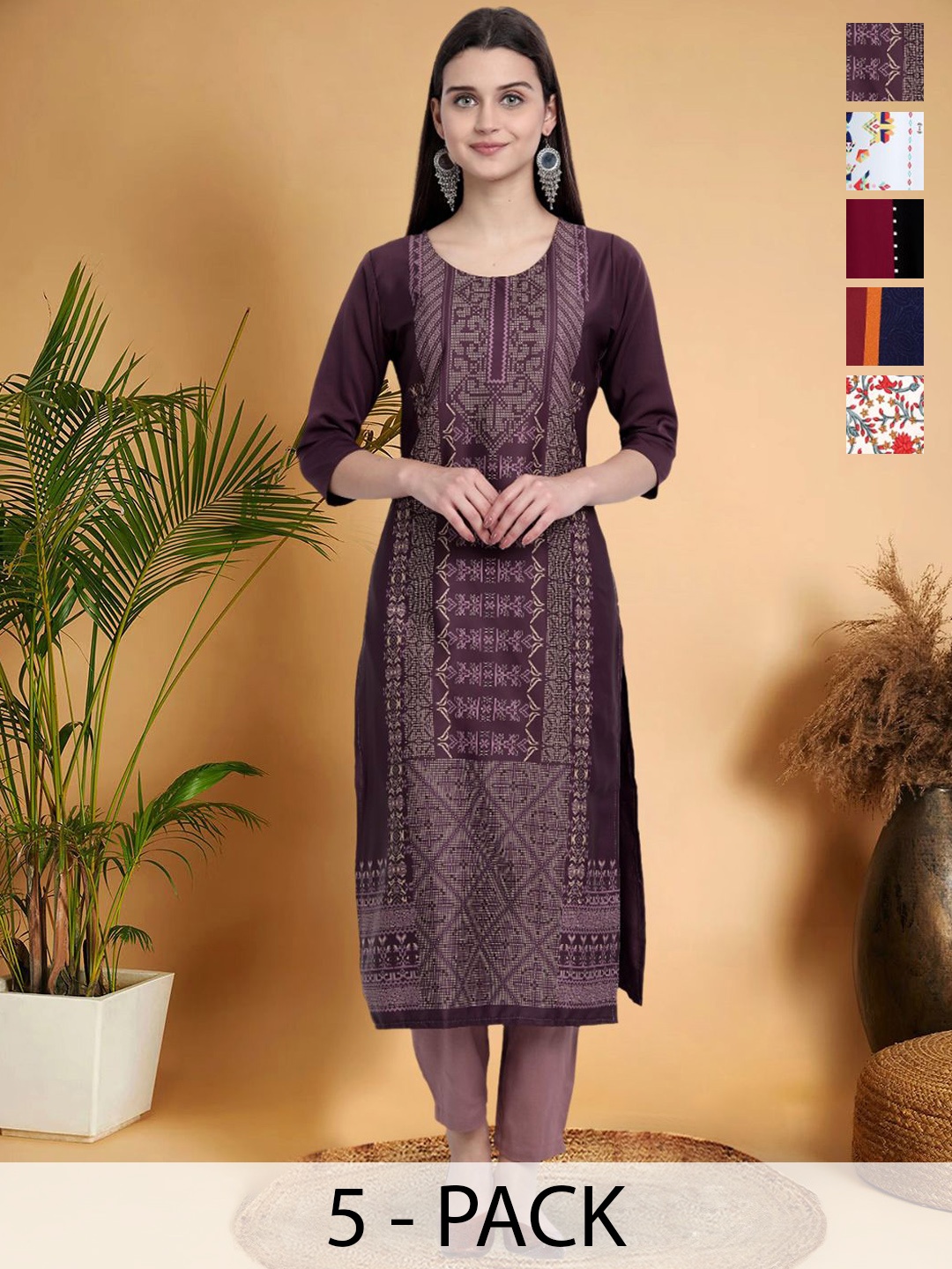 7Threads Selection Of 5 Ethnic Motifs Printed Round Neck Straight Kurtas, Purple
7Threads Selection Of 5 Ethnic Motifs Printed Round Neck Straight Kurtas, Purple