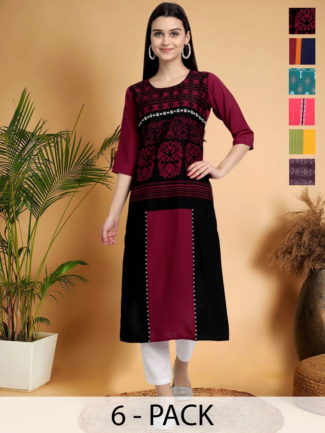 7Threads Selection Of 6 Ethnic Motifs Printed Round Neck Straight Kurtas, Black
7Threads Selection Of 6 Ethnic Motifs Printed Round Neck Straight Kurtas, Black