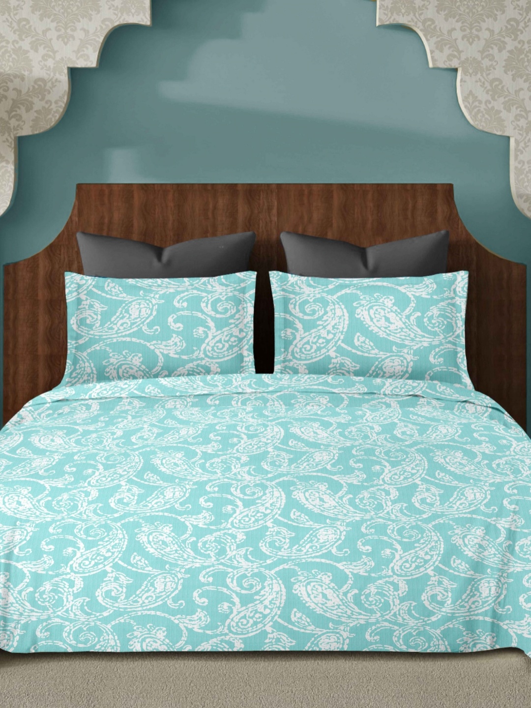 Ariana Turquoise Blue & White Ethnic Motifs 144TC Cotton King Bedsheet Set 2.70 m x 2.70 m
Ariana Turquoise Blue & White Ethnic Motifs 144TC Cotton King Bedsheet Set 2.70 m x 2.70 m