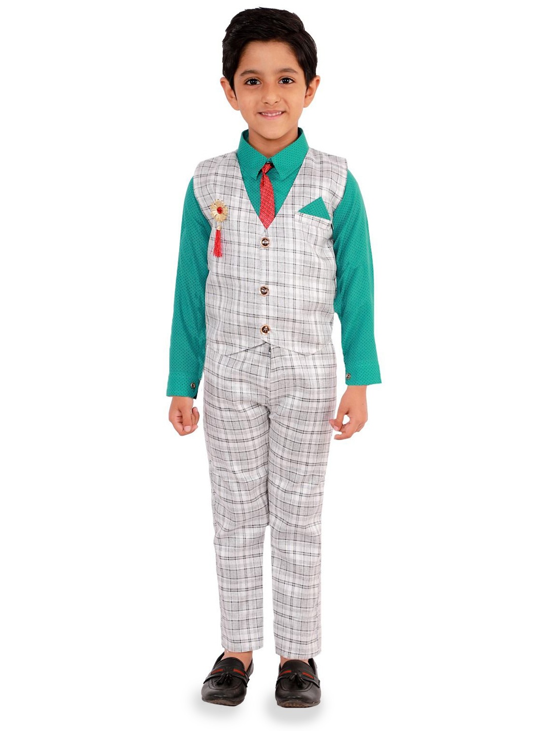 BAESD Boys Checked Single-Breasted Waistcoat With Trouser And Shirt 3-Piece Suit, Green
BAESD Boys Checked Single-Breasted Waistcoat With Trouser And Shirt 3-Piece Suit, Green