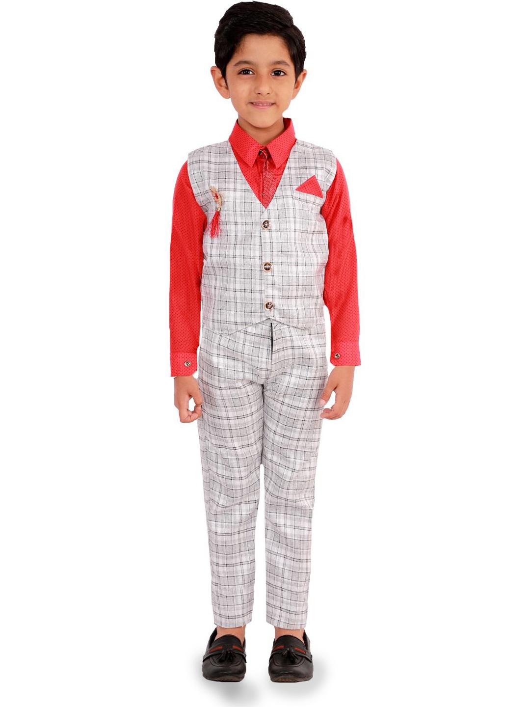 BAESD Boys Checked Single-Breasted Waistcoat With Trouser And Shirt 3-Piece Suit, Red
BAESD Boys Checked Single-Breasted Waistcoat With Trouser And Shirt 3-Piece Suit, Red