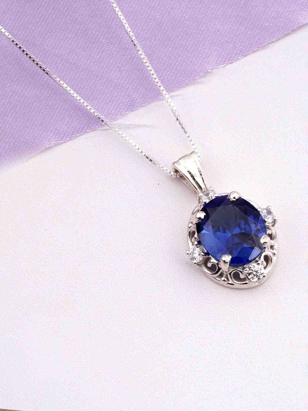 Zalkari Sterling Silver Rhodium-Plated Cubic Zirconia Studded Sapphire Teardrop Pendant
Zalkari Sterling Silver Rhodium-Plated Cubic Zirconia Studded Sapphire Teardrop Pendant