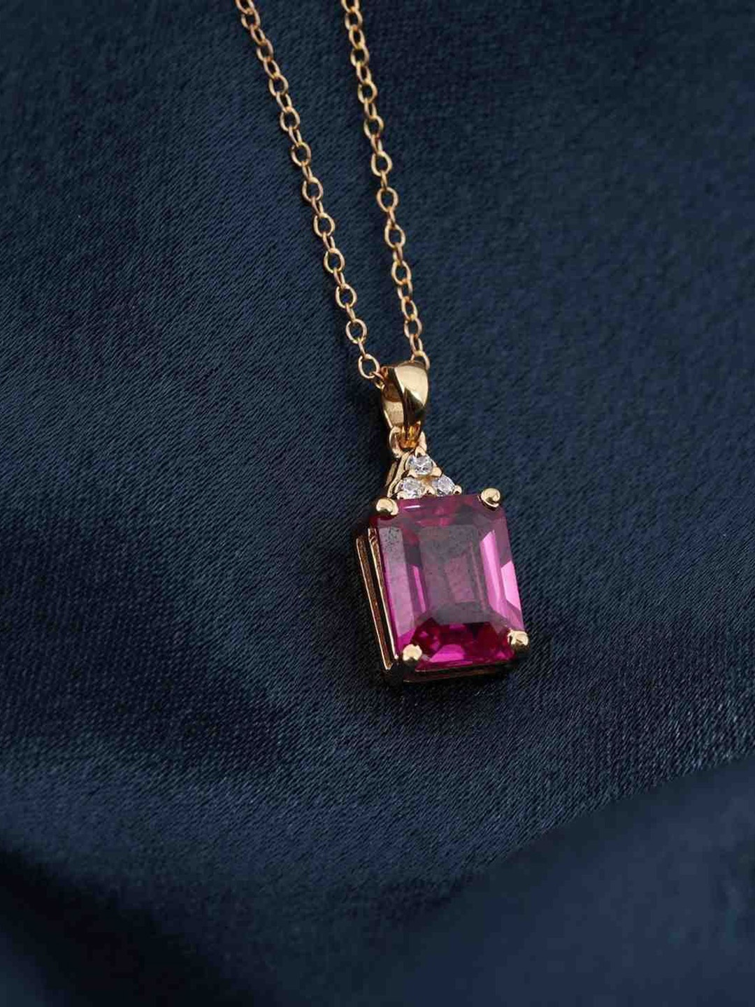 Zalkari Sterling Silver Gold-Plated Cubic Zirconia Studded Gracious Ruby Square Pendant
Zalkari Sterling Silver Gold-Plated Cubic Zirconia Studded Gracious Ruby Square Pendant