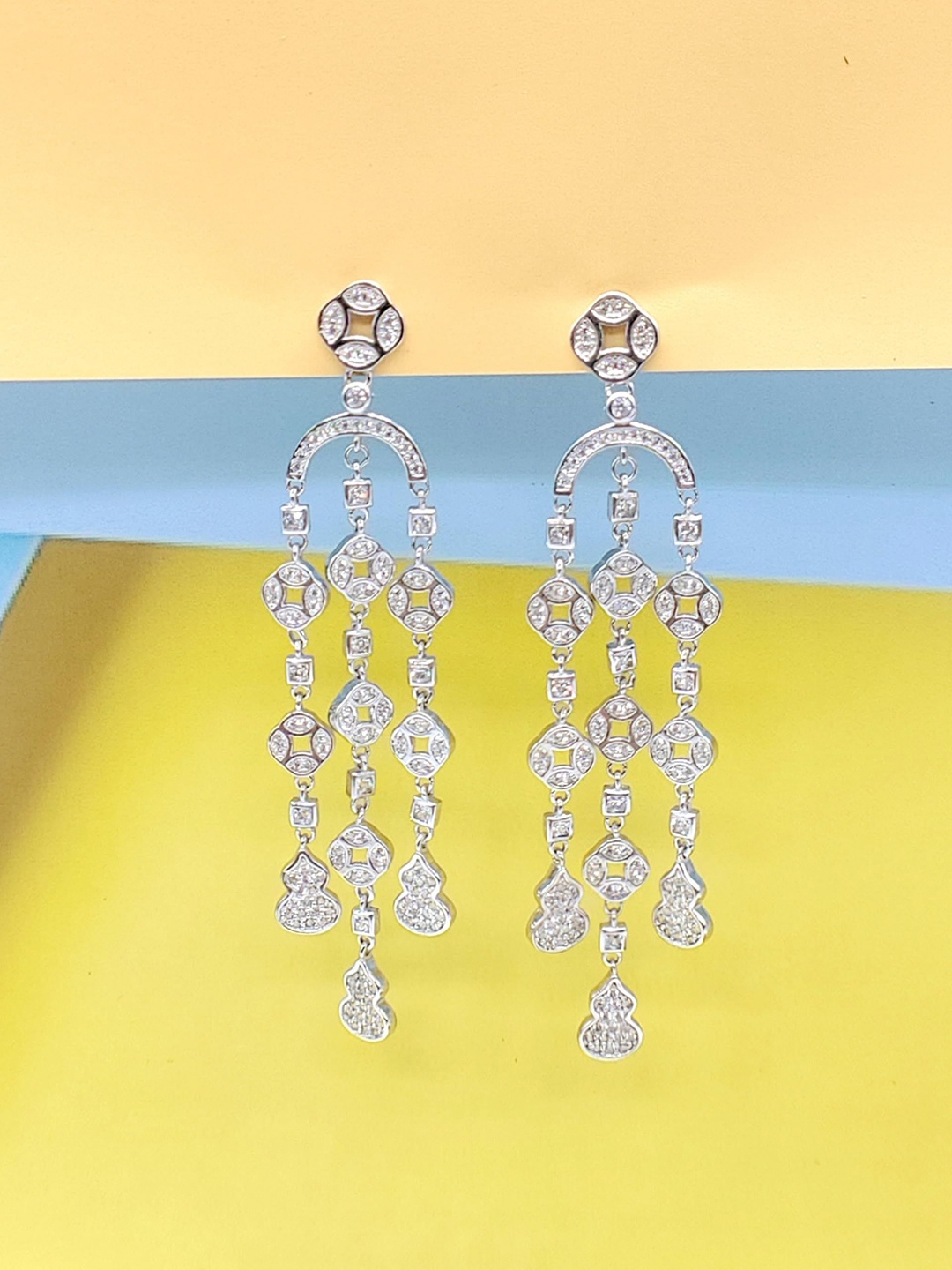 AMONROO 925 Sterling Silver Rhodium-Plated Cubic Zirconia Stones Studded Drop Earrings
AMONROO 925 Sterling Silver Rhodium-Plated Cubic Zirconia Stones Studded Drop Earrings