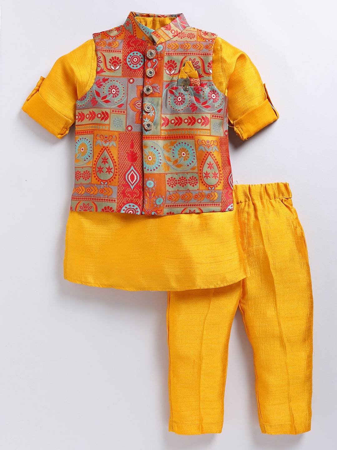 LITTLE COLLARS Boys Mandarin Collar Straight Kurta With Trouser And Waistcoat, Yellow
LITTLE COLLARS Boys Mandarin Collar Straight Kurta With Trouser And Waistcoat, Yellow