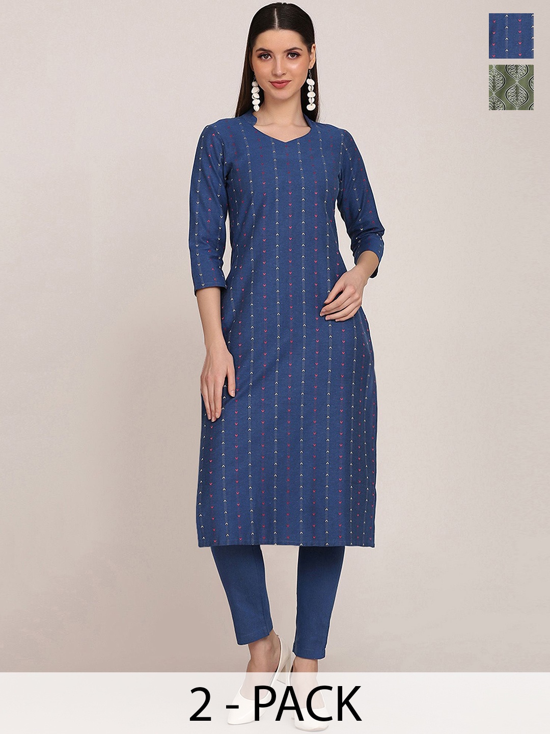 KALINI Selection Of 2 Woven Design Mandarin Collar Straight Kurtas With Trousers, Navy blue
KALINI Selection Of 2 Woven Design Mandarin Collar Straight Kurtas With Trousers, Navy blue