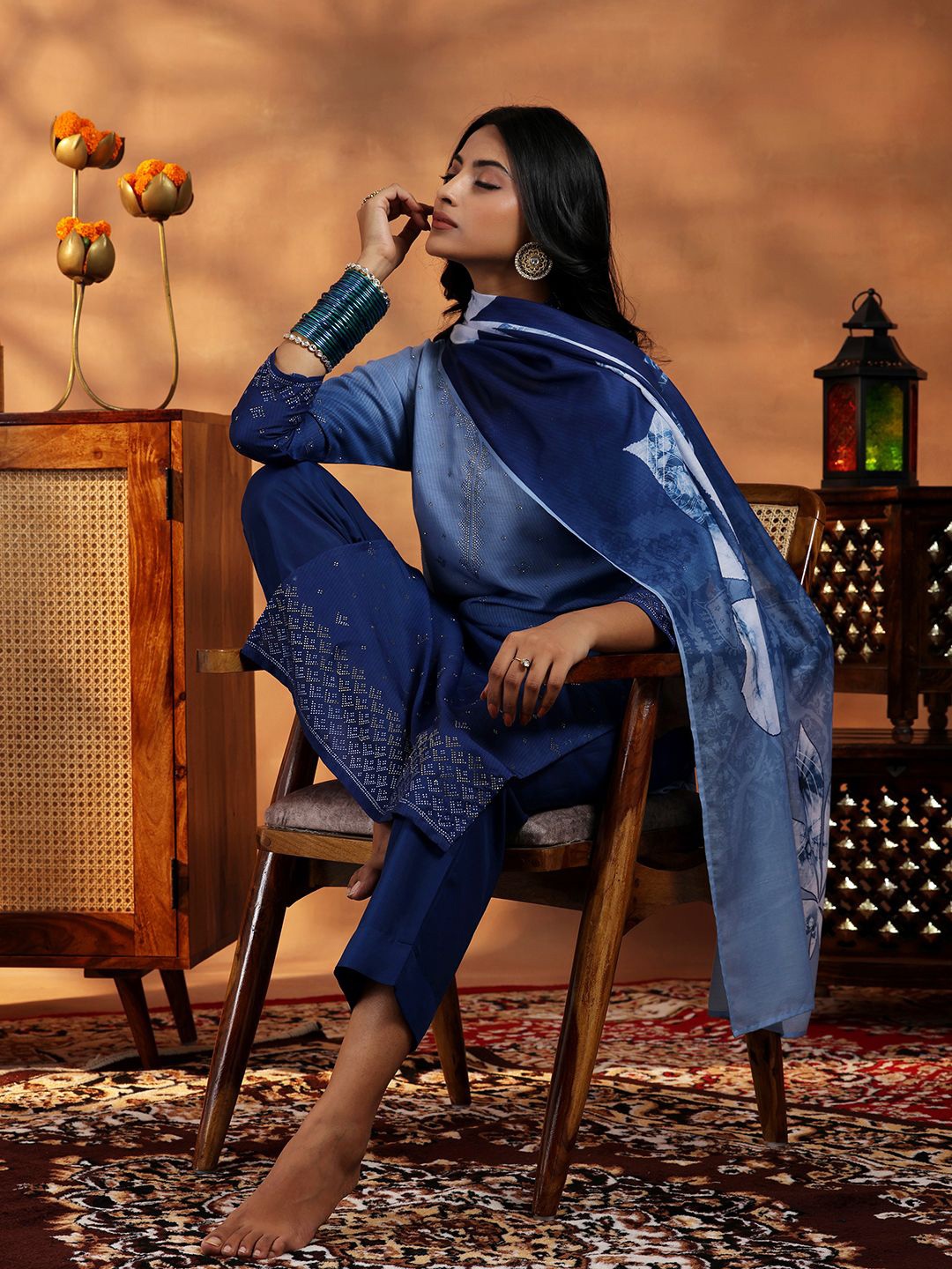 Libas Ombre Printed Sequinned Embellished Sweetheart Neck Kurta with Trousers And Dupatta, Blue
Libas Ombre Printed Sequinned Embellished Sweetheart Neck Kurta with Trousers And Dupatta, Blue