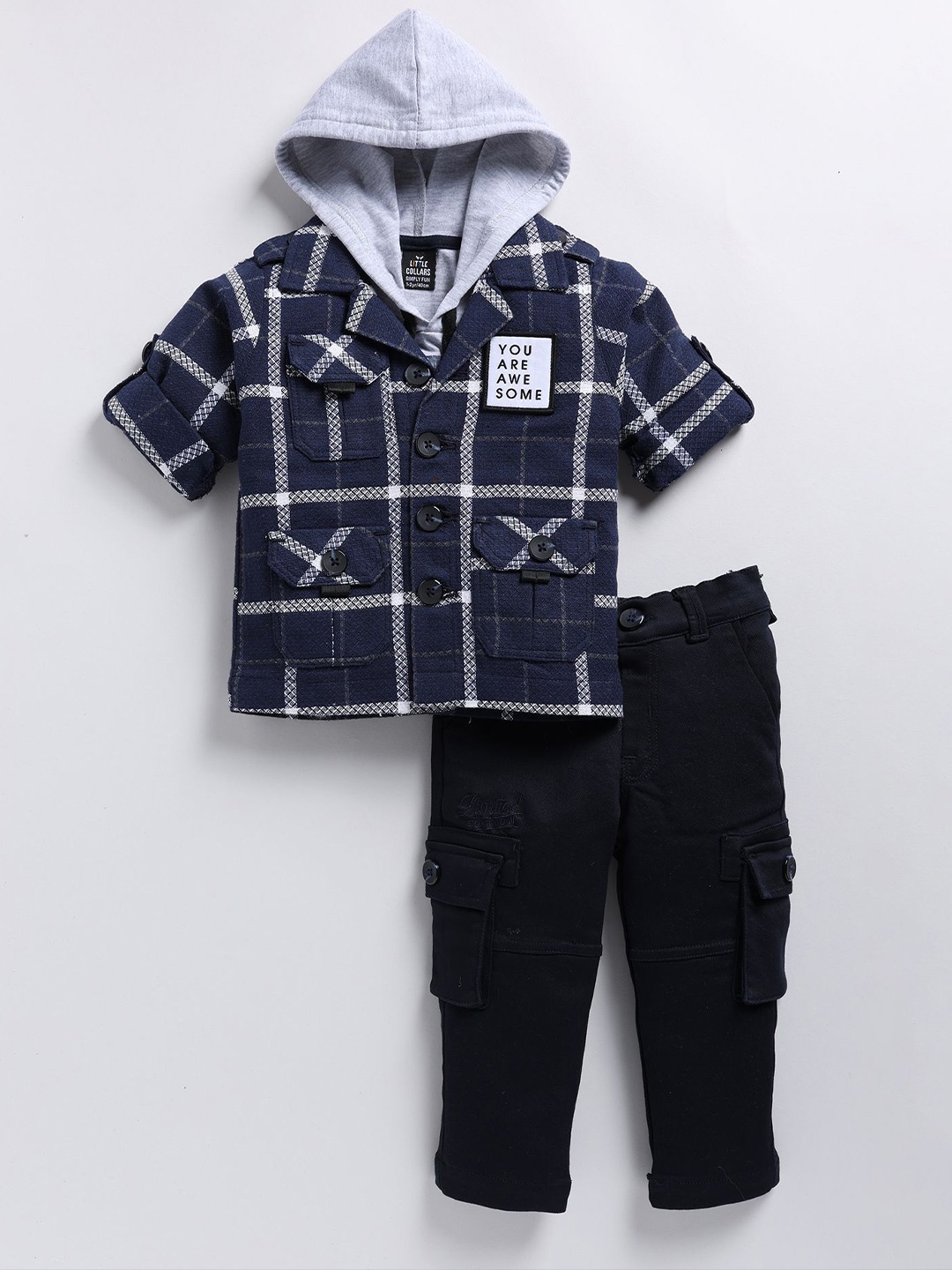 LITTLE COLLARS Boys Checked Shirt Collar Pure Cotton Shirt And T-Shirt With Trouser, Blue
LITTLE COLLARS Boys Checked Shirt Collar Pure Cotton Shirt And T-Shirt With Trouser, Blue