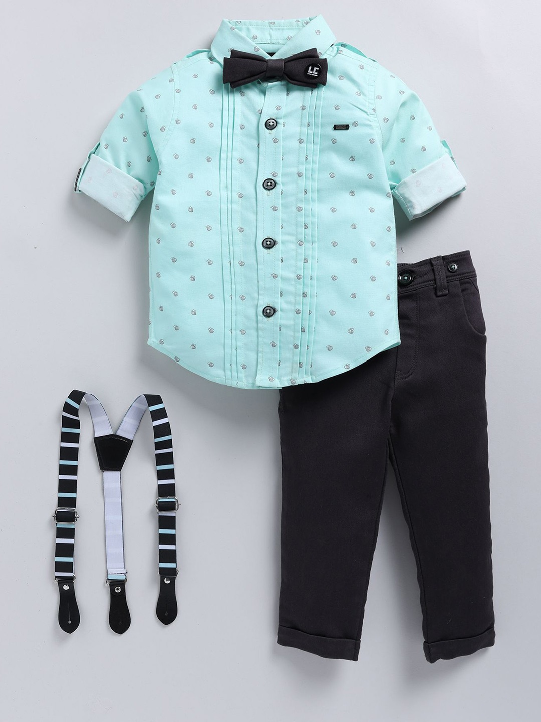 LITTLE COLLARS Boys Printed Shirt Collar Pure Cotton Shirt & Trouser & Suspender & Bow, Green
LITTLE COLLARS Boys Printed Shirt Collar Pure Cotton Shirt & Trouser & Suspender & Bow, Green