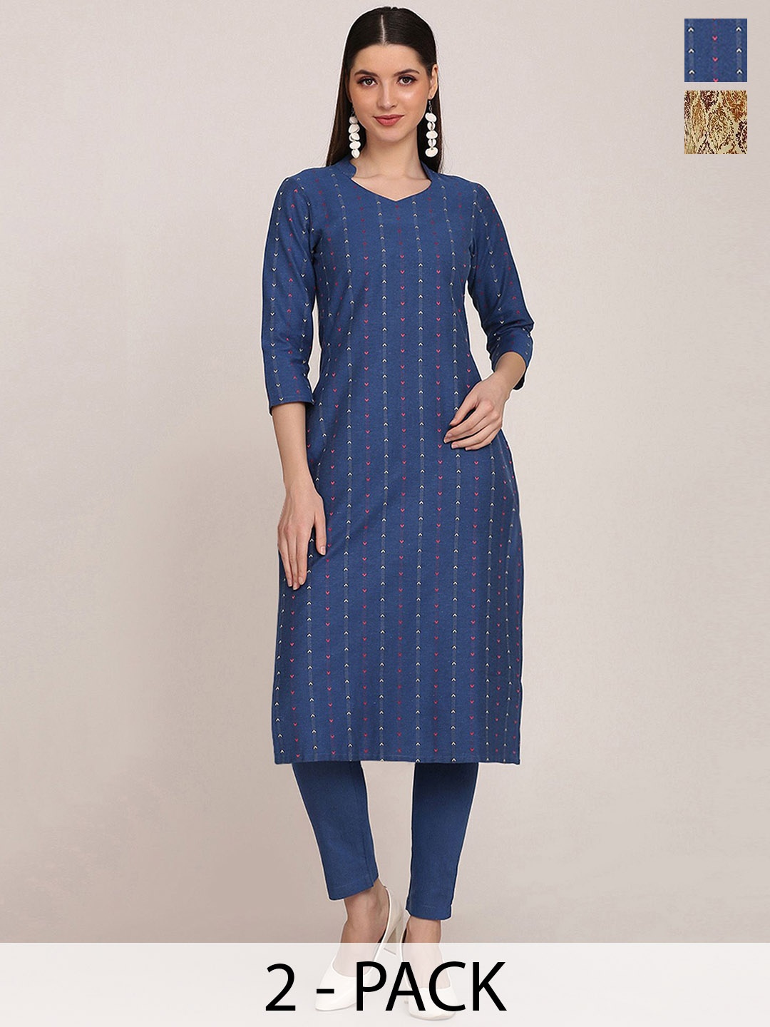 KALINI Selection Of 2 Striped Mandarin Collar Dobby Straight Kurta with Trousers, Navy blue
KALINI Selection Of 2 Striped Mandarin Collar Dobby Straight Kurta with Trousers, Navy blue