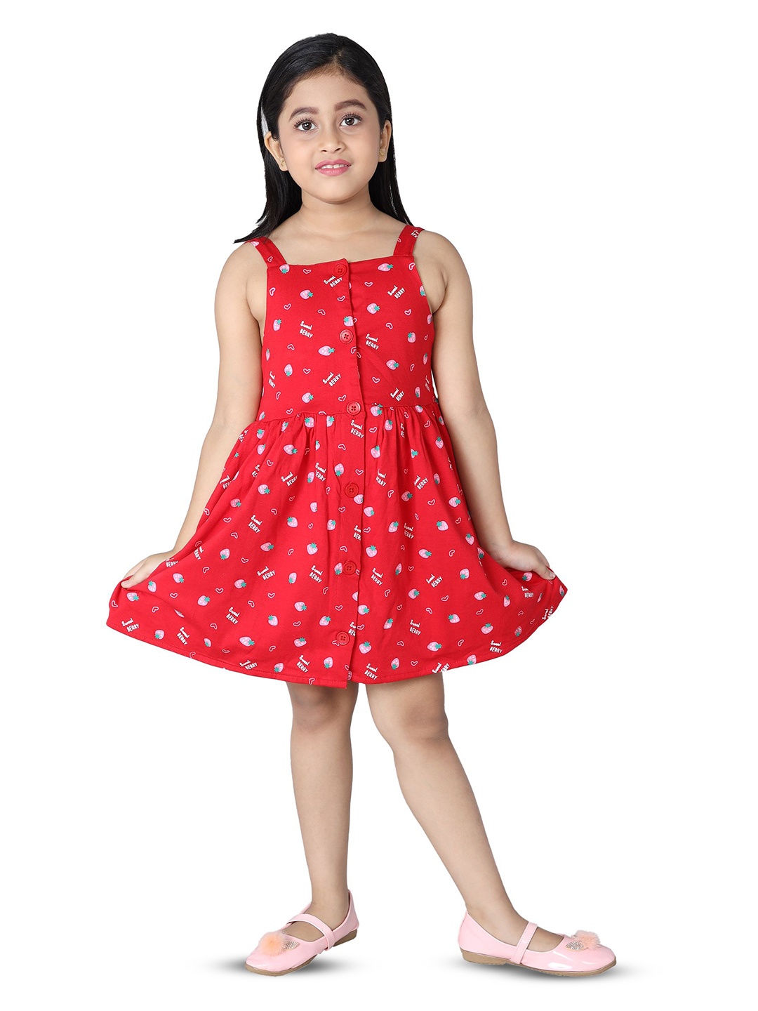 CRAZYPENGUIN ELITE Girls Typography Printed Shoulder Straps Fit and Flare Cotton Dress, Red
CRAZYPENGUIN ELITE Girls Typography Printed Shoulder Straps Fit and Flare Cotton Dress, Red