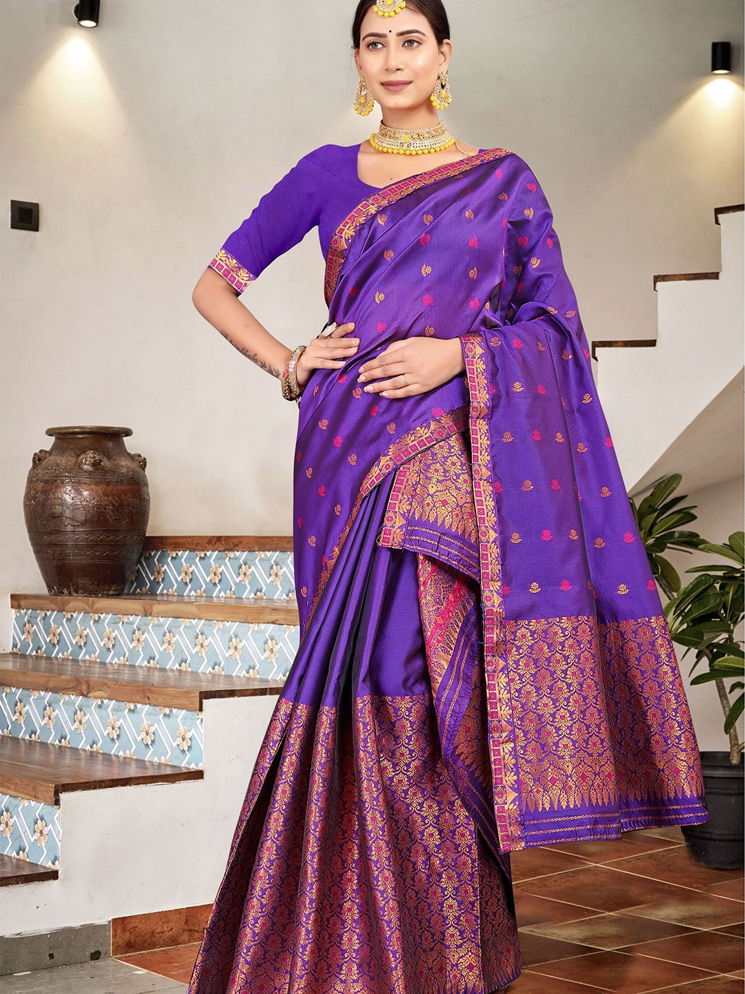 KAMDAR Traditional Assamese Poly Pat Silk Mekhela Sador with Jacquard Weave, Violet
KAMDAR Traditional Assamese Poly Pat Silk Mekhela Sador with Jacquard Weave, Violet
