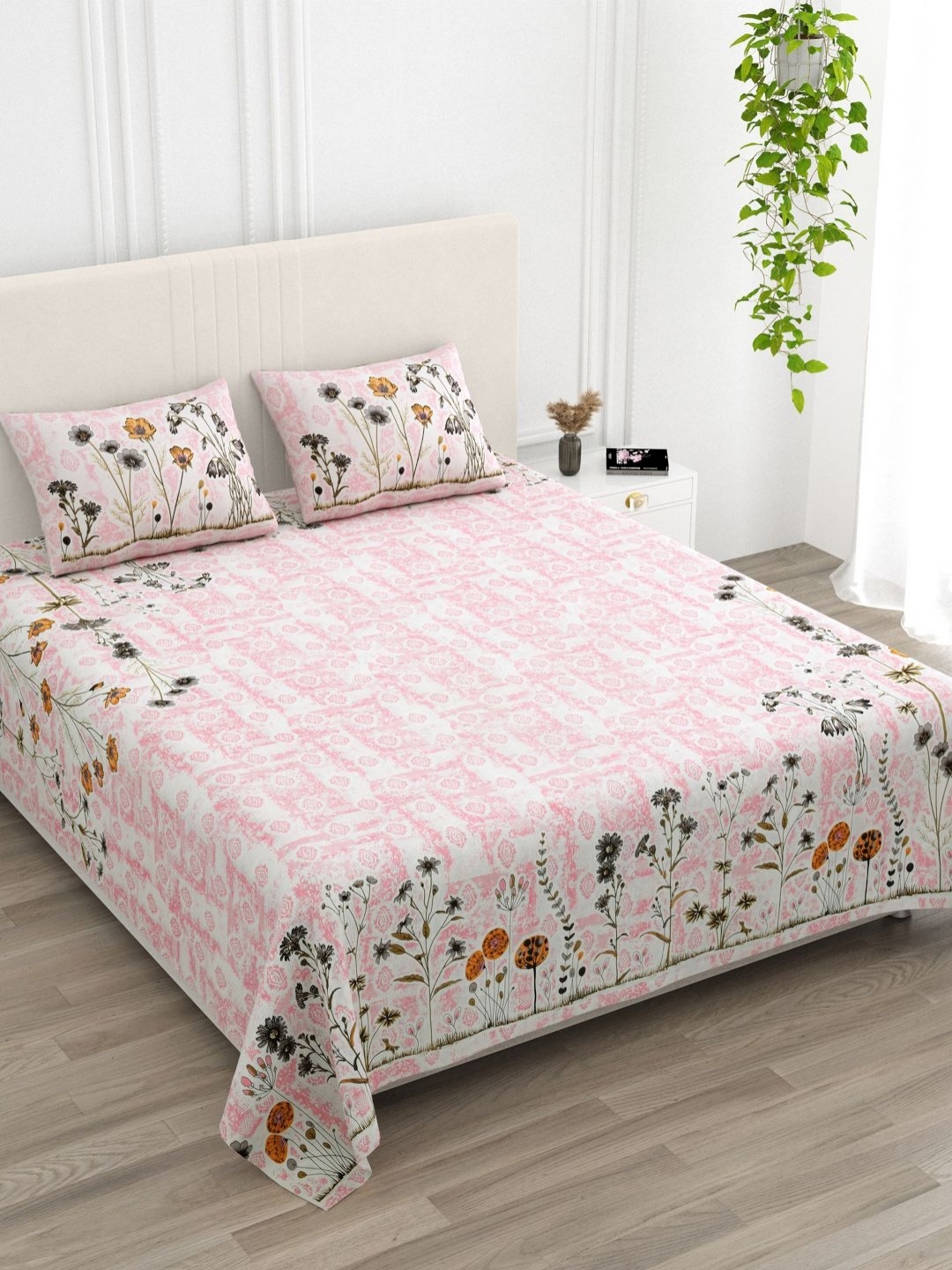 Qfab Pink Floral Cotton 330 TC King Bedsheet Bedsheet with 2 Pillow Covers-2.79mx2.79m
Qfab Pink Floral Cotton 330 TC King Bedsheet Bedsheet with 2 Pillow Covers-2.79mx2.79m