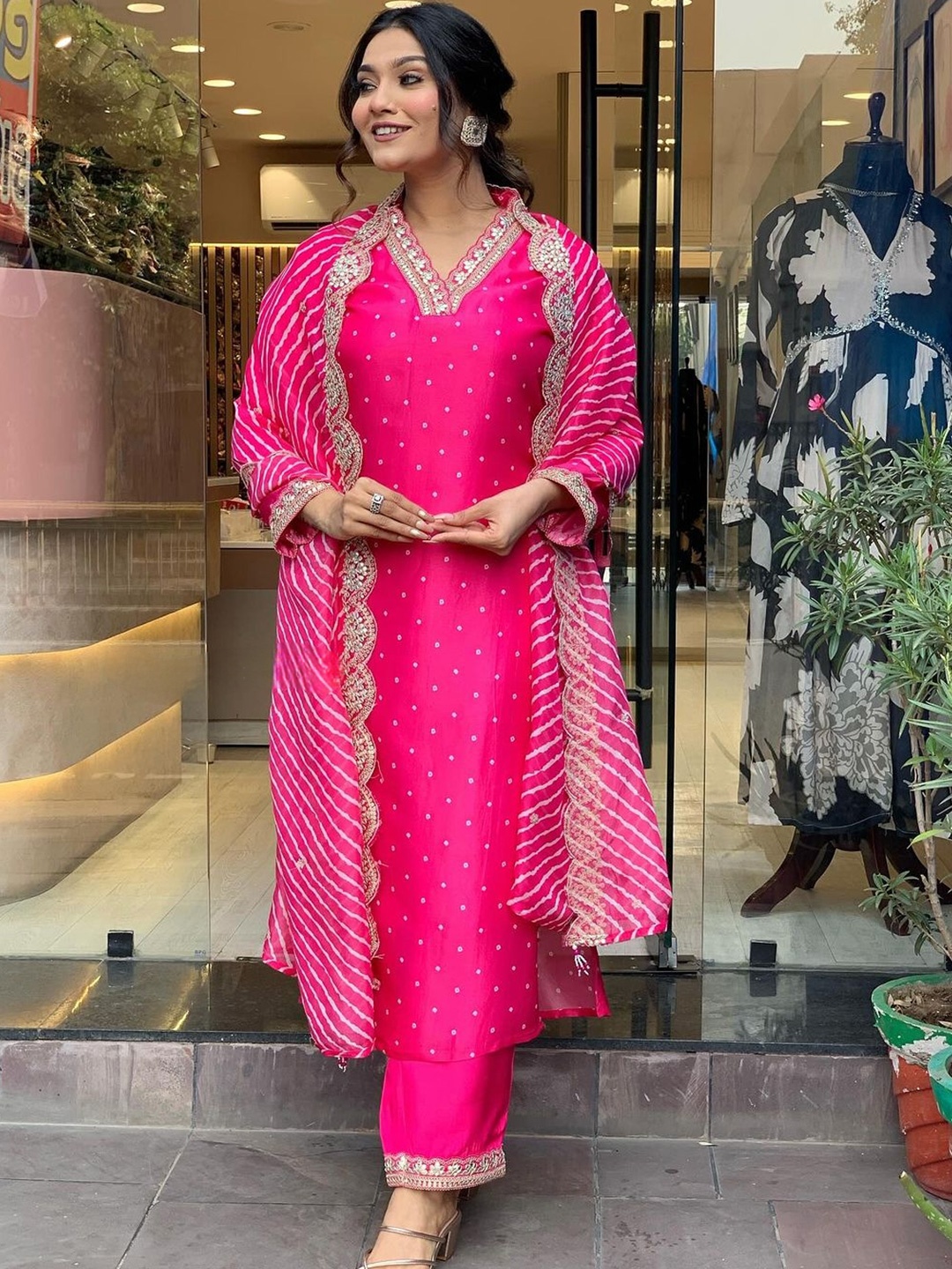 Bought First Bandhani Printed Thread Work Straight Kurta With Trousers & Dupatta, Pink
Bought First Bandhani Printed Thread Work Straight Kurta With Trousers & Dupatta, Pink