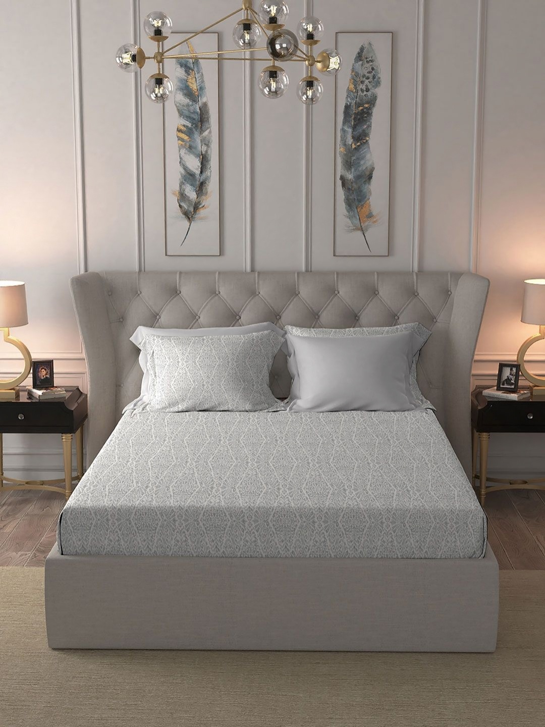 MYTRIDENT Nectarsoft Grey Printed Pure Cotton 300TC King Bedsheet Sets - 2.74 m x 2.74 m
MYTRIDENT Nectarsoft Grey Printed Pure Cotton 300TC King Bedsheet Sets - 2.74 m x 2.74 m