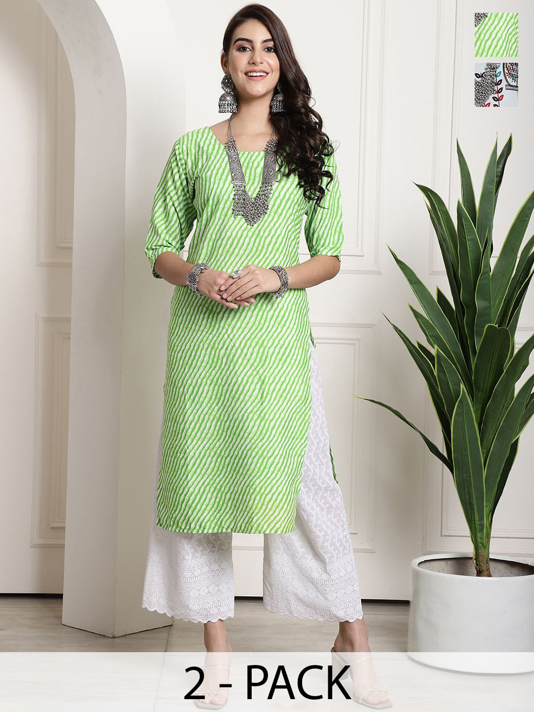7Threads Selection Of 2 Leheriya Printed Round Neck Kurtas, Green
7Threads Selection Of 2 Leheriya Printed Round Neck Kurtas, Green