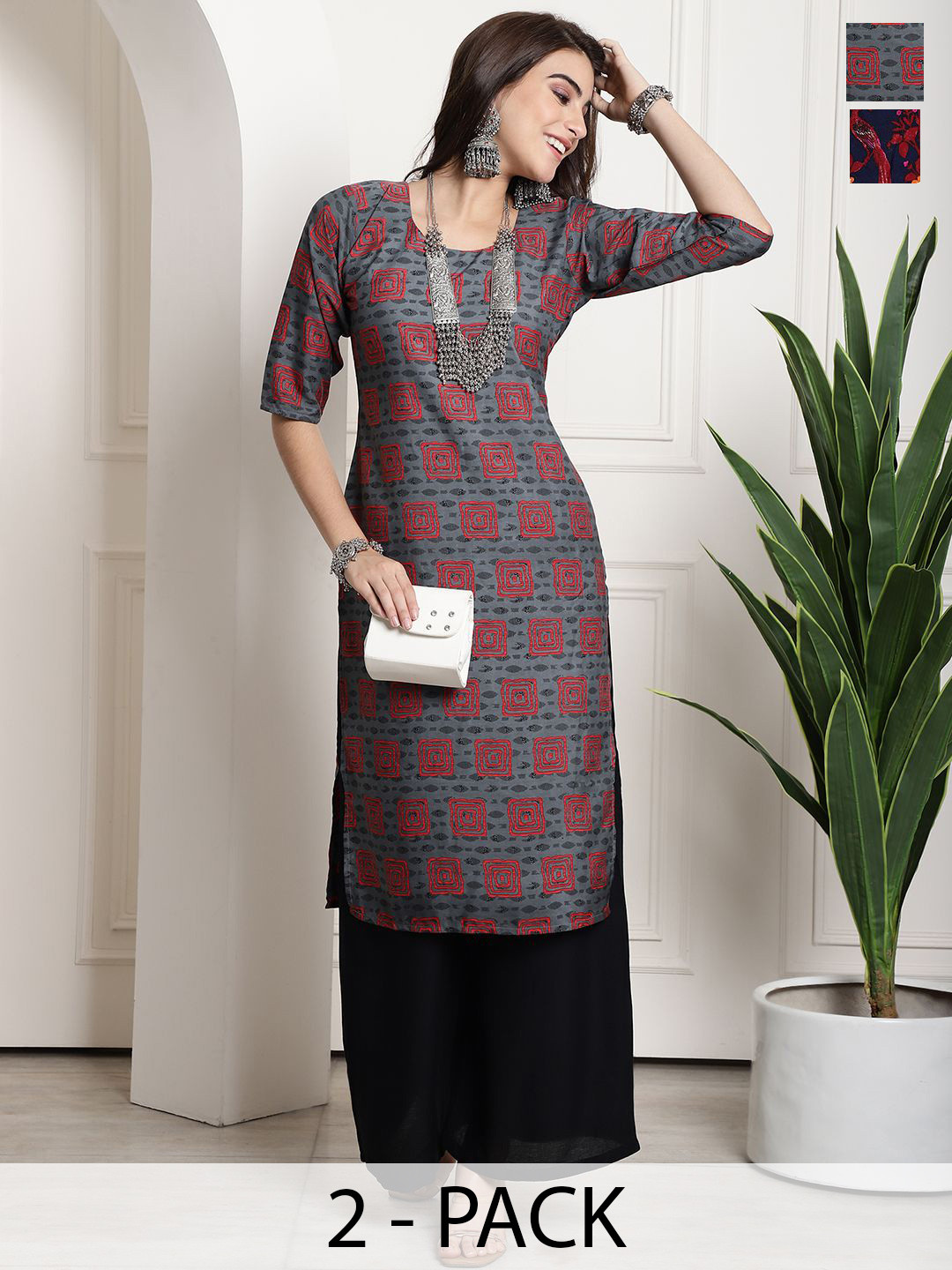 7Threads Selection Of 2 Geometric Printed Round Neck Straight Kurtas, Grey
7Threads Selection Of 2 Geometric Printed Round Neck Straight Kurtas, Grey