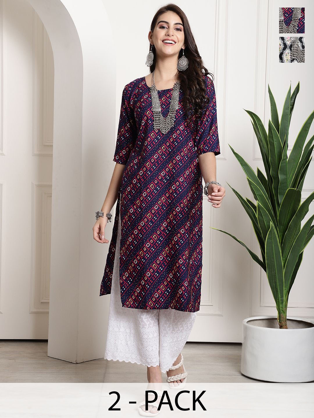 7Threads Selection Of 2 Ethnic Motifs Printed Round Neck Straight Kurtas, Navy blue
7Threads Selection Of 2 Ethnic Motifs Printed Round Neck Straight Kurtas, Navy blue