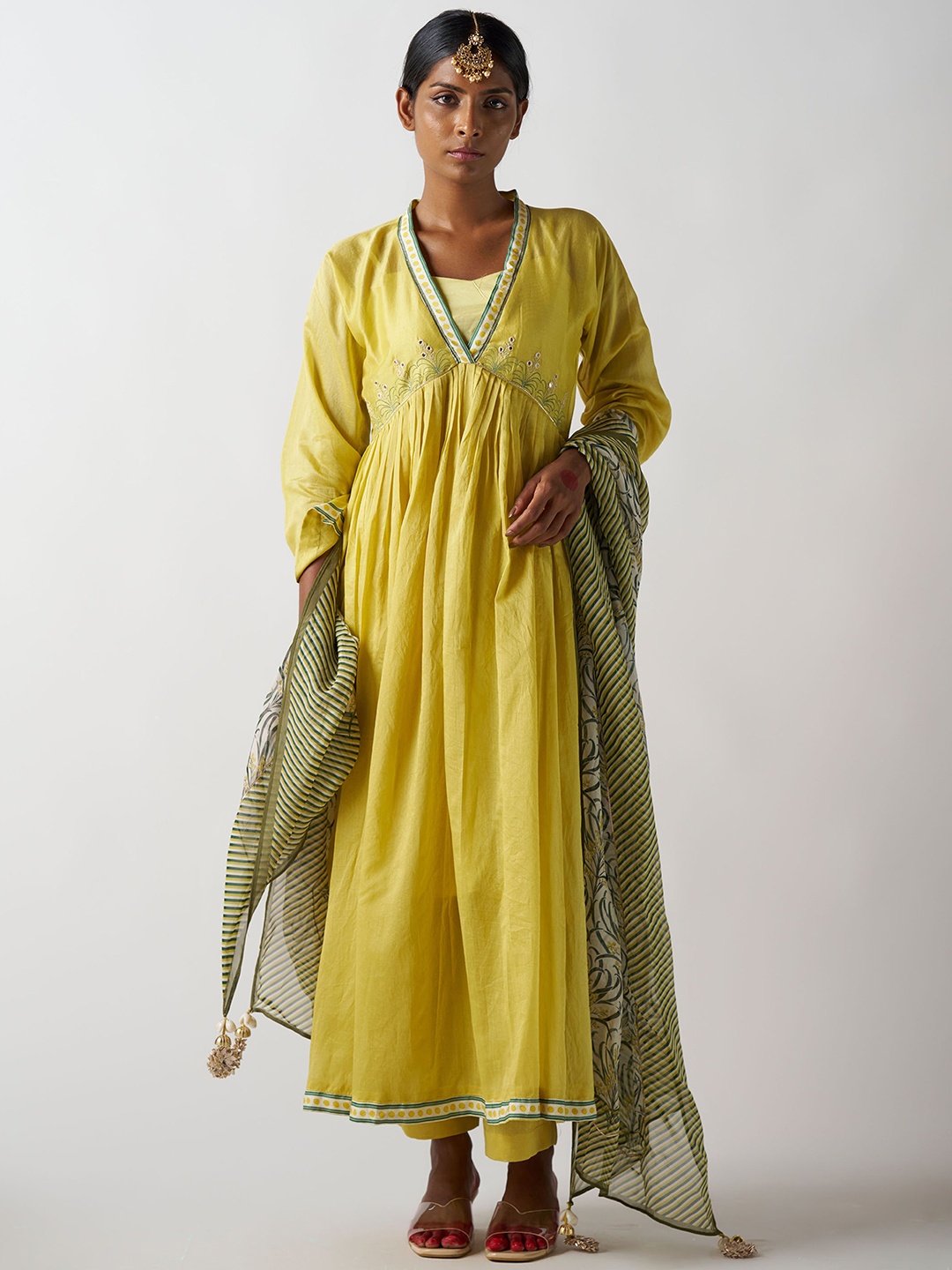 SUKRUTI DESIGN Yoke Design Embroidered Anarkali Pure Silk Kurta With Trouser & Dupatta, Yellow
SUKRUTI DESIGN Yoke Design Embroidered Anarkali Pure Silk Kurta With Trouser & Dupatta, Yellow