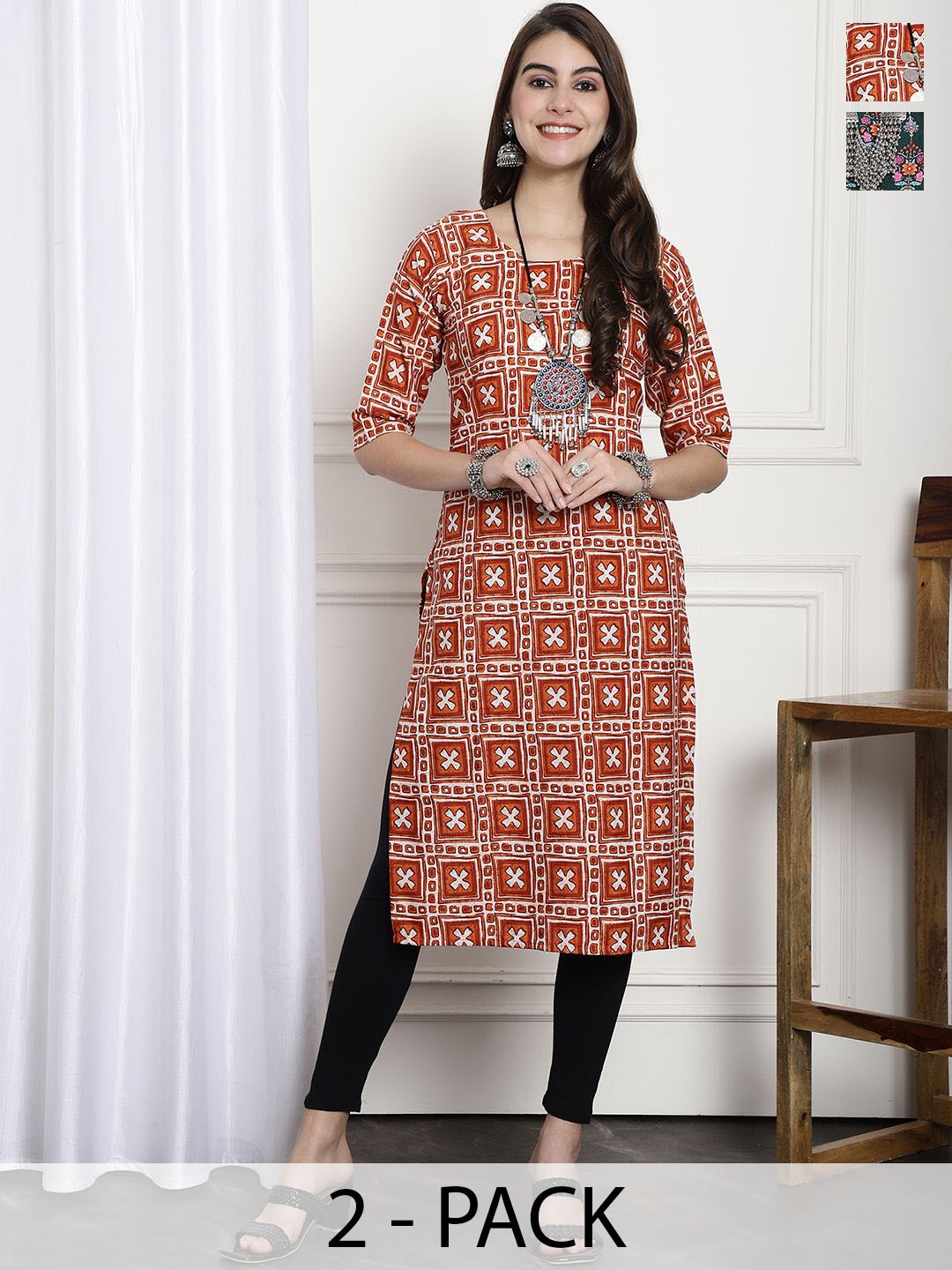 7Threads Selection Of 2 Ethnic Motifs Printed Round Neck Straight Kurtas, White
7Threads Selection Of 2 Ethnic Motifs Printed Round Neck Straight Kurtas, White