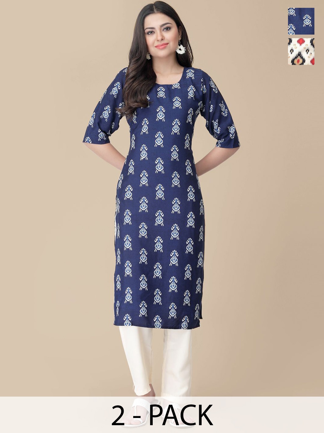 7Threads Selection Of 2 Ethnic Motifs Printed Round Neck Straight Kurtas With Trousers, Navy blue
7Threads Selection Of 2 Ethnic Motifs Printed Round Neck Straight Kurtas With Trousers, Navy blue