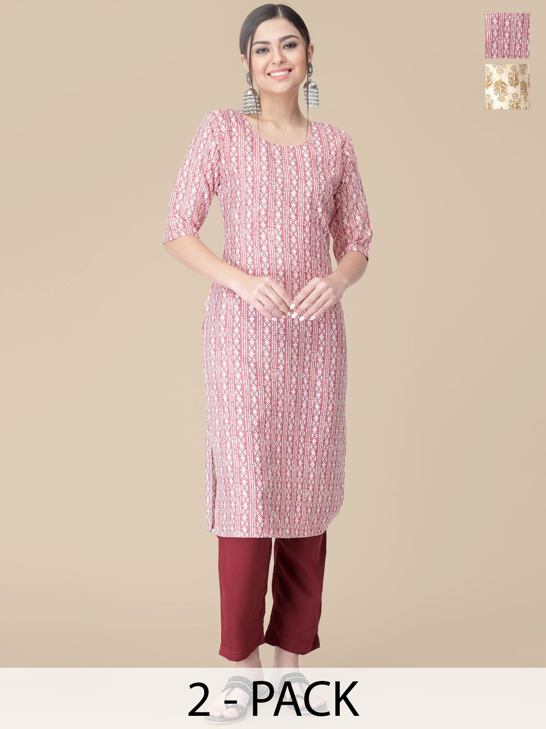 7Threads Selection Of 2 Ethnic Motifs Printed Round Neck Straight Kurtas With Trousers, Pink
7Threads Selection Of 2 Ethnic Motifs Printed Round Neck Straight Kurtas With Trousers, Pink