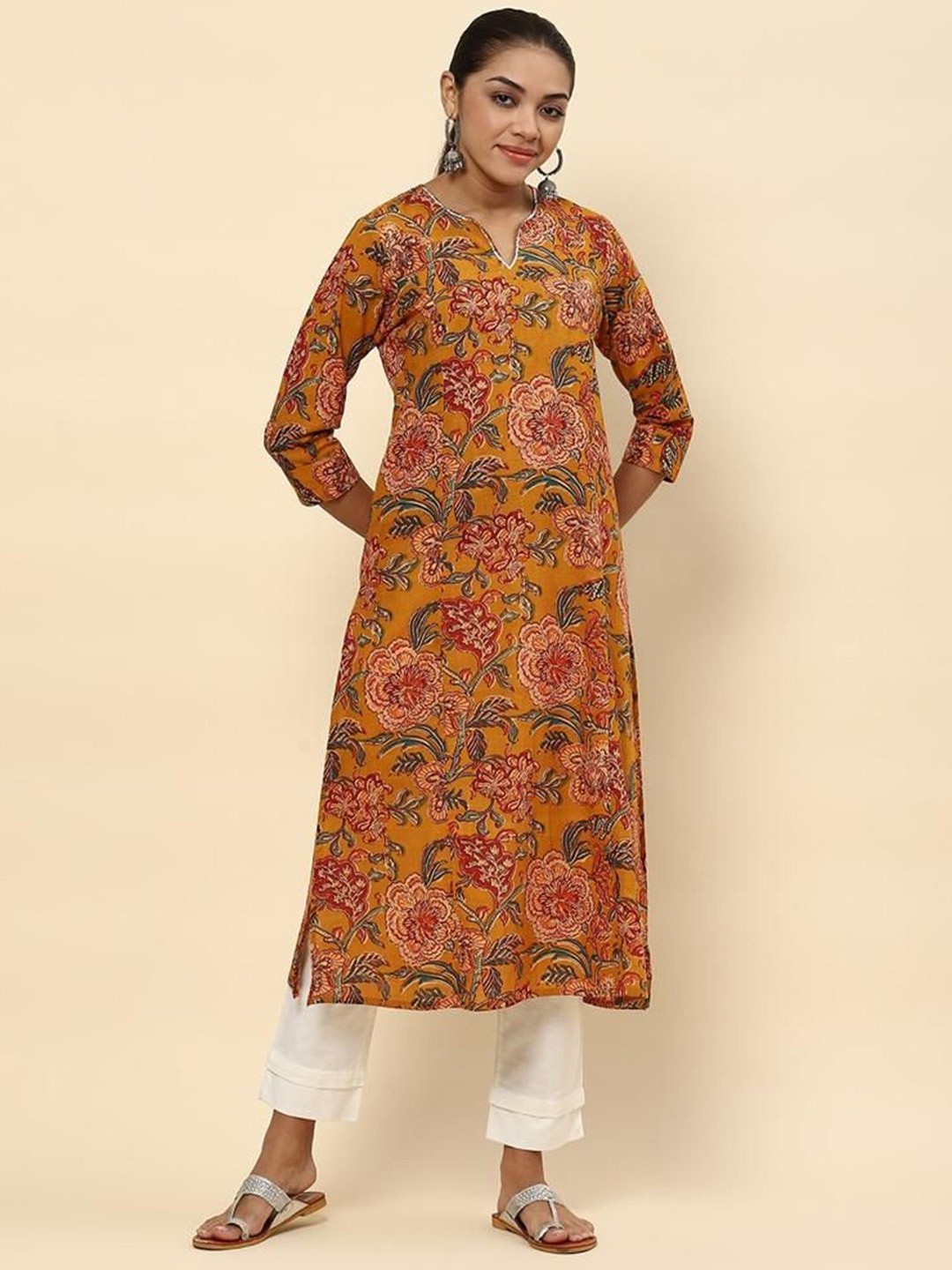 Ekeshwara Floral Printed Notch Neck Straight Pure Cotton Kurta with Trousers, Mustard
Ekeshwara Floral Printed Notch Neck Straight Pure Cotton Kurta with Trousers, Mustard