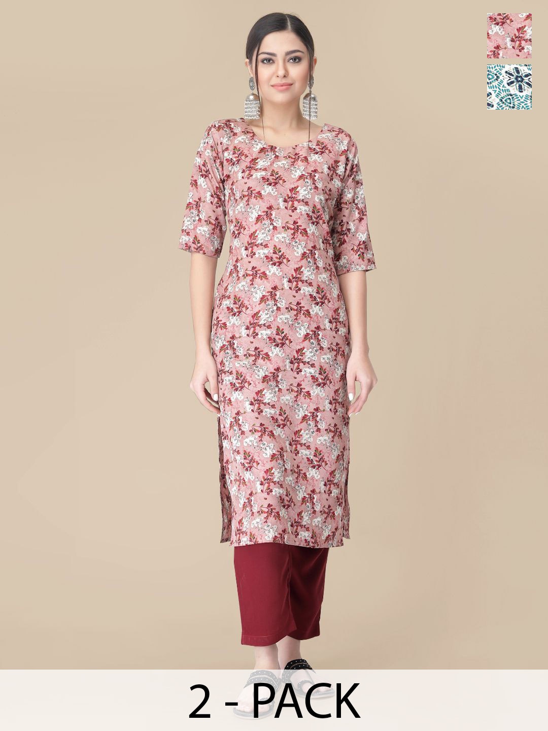 7Threads Selection Of 2 Floral Printed Round Neck Straight Kurta With Trousers, Maroon
7Threads Selection Of 2 Floral Printed Round Neck Straight Kurta With Trousers, Maroon