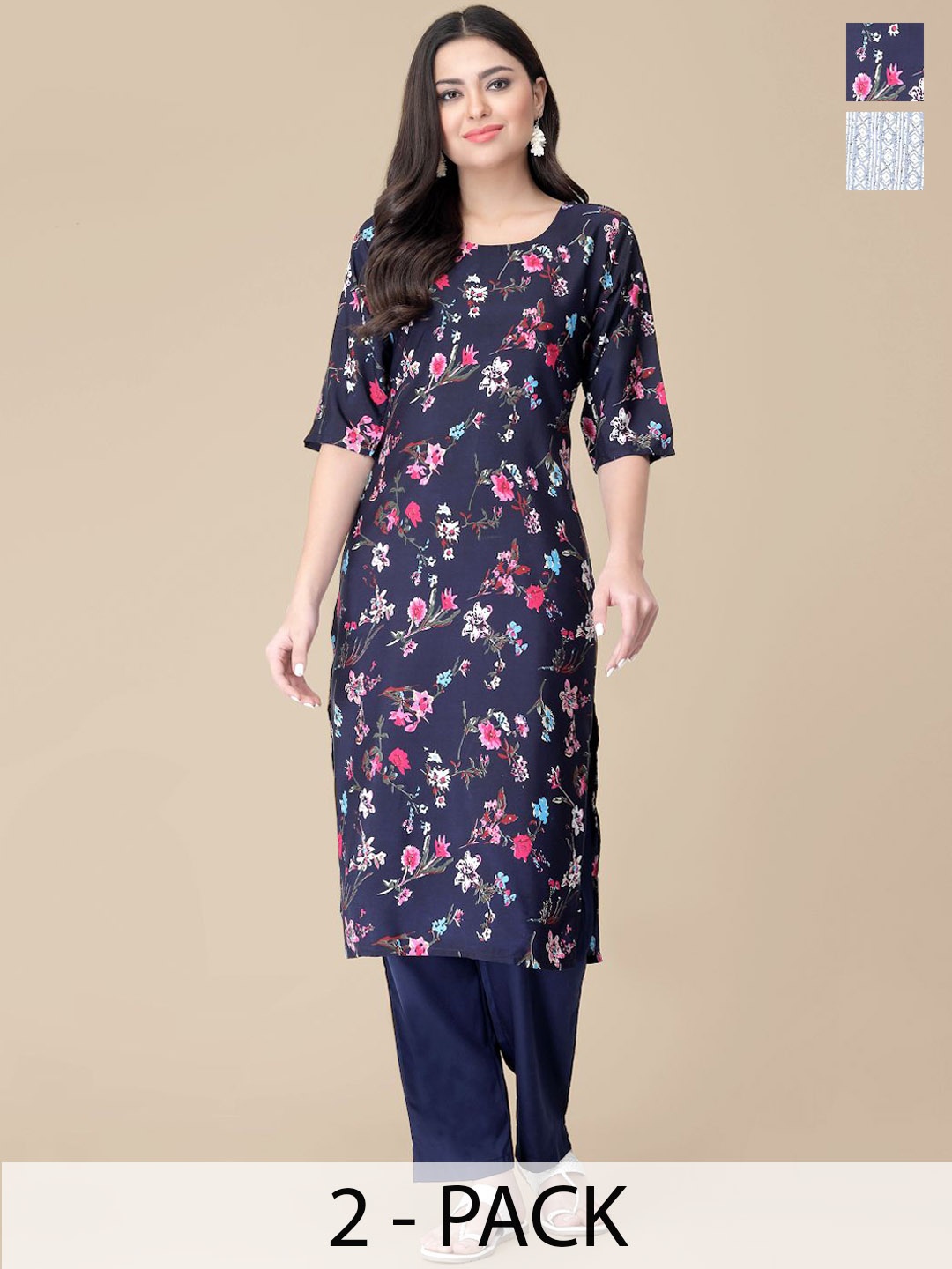 7Threads Selection Of 2 Floral Printed Round Neck Straight Kurta With Trousers, Navy blue
7Threads Selection Of 2 Floral Printed Round Neck Straight Kurta With Trousers, Navy blue