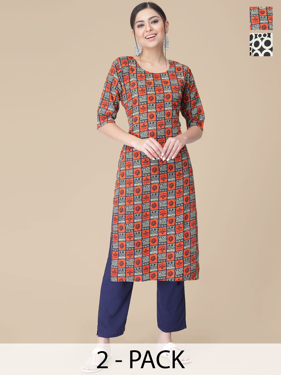 7Threads Selection Of 2 Ethnic Motifs Printed Round Neck Straight Kurtas With Trousers, Navy blue
7Threads Selection Of 2 Ethnic Motifs Printed Round Neck Straight Kurtas With Trousers, Navy blue