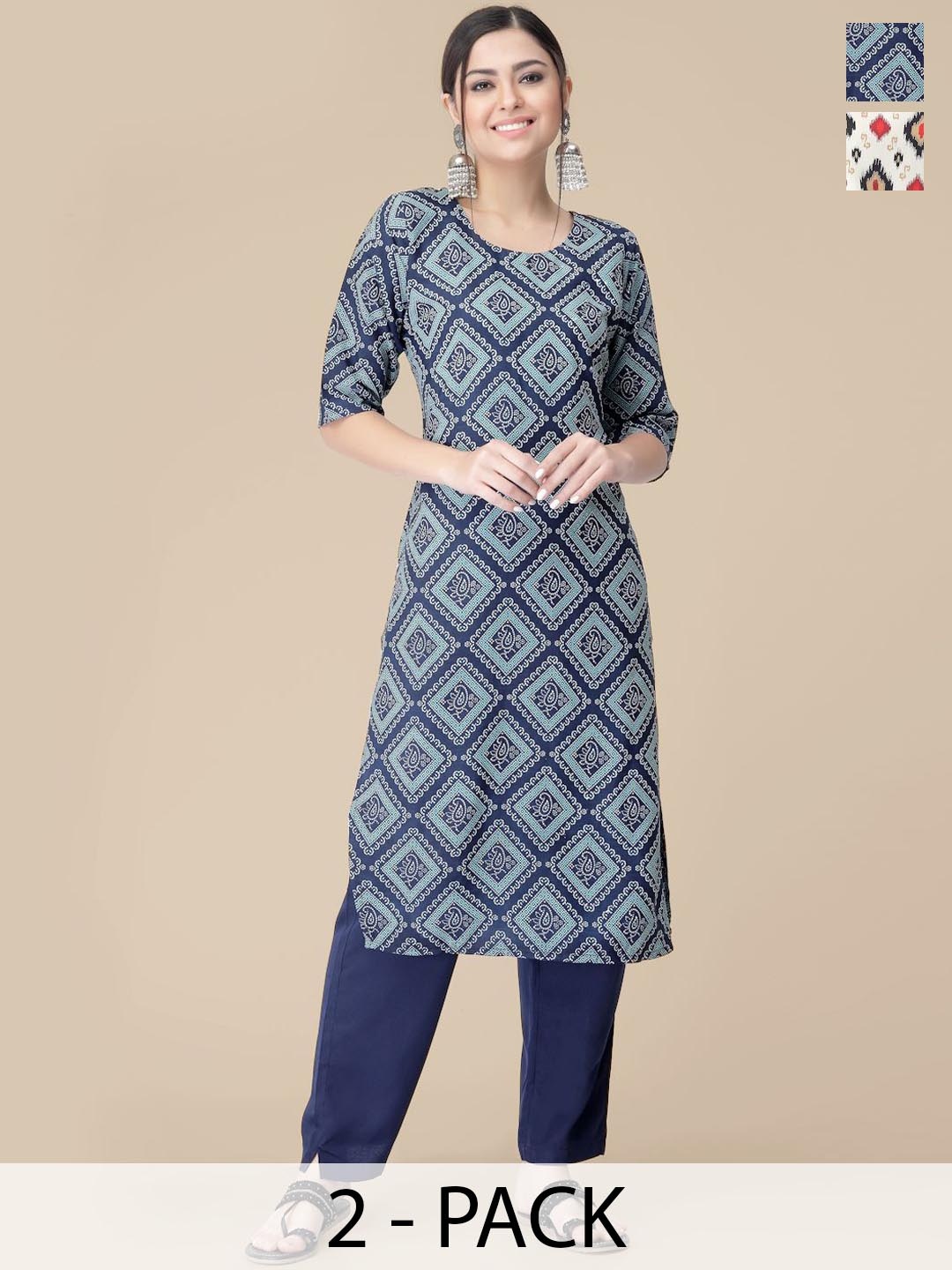 7Threads Selection Of 2 Paisley Printed Round Neck Straight Kurtas With Trousers, Navy blue
7Threads Selection Of 2 Paisley Printed Round Neck Straight Kurtas With Trousers, Navy blue