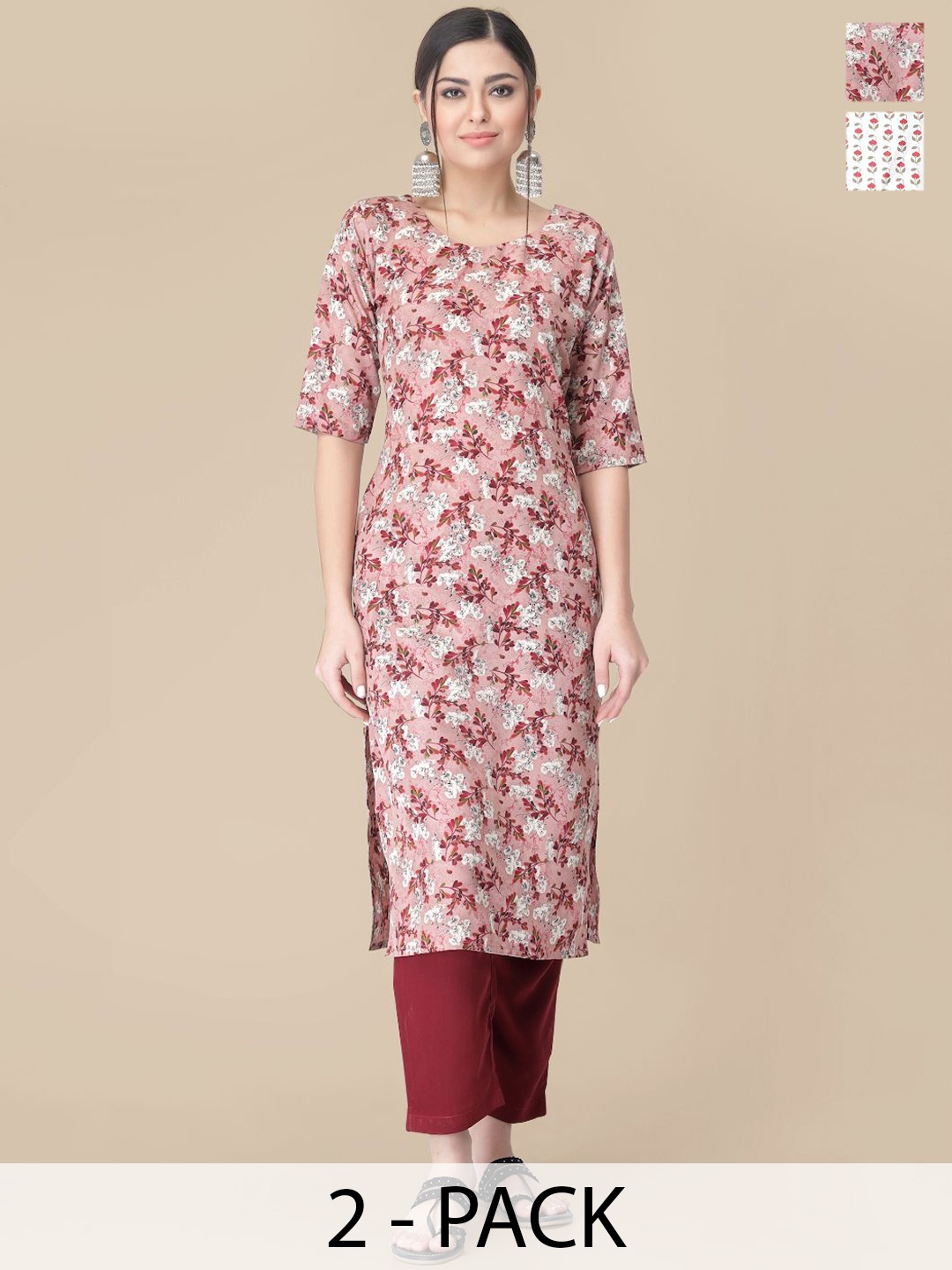 7Threads Selection Of 2 Floral Printed Round Neck Straight Kurtas With Trousers, Pink
7Threads Selection Of 2 Floral Printed Round Neck Straight Kurtas With Trousers, Pink