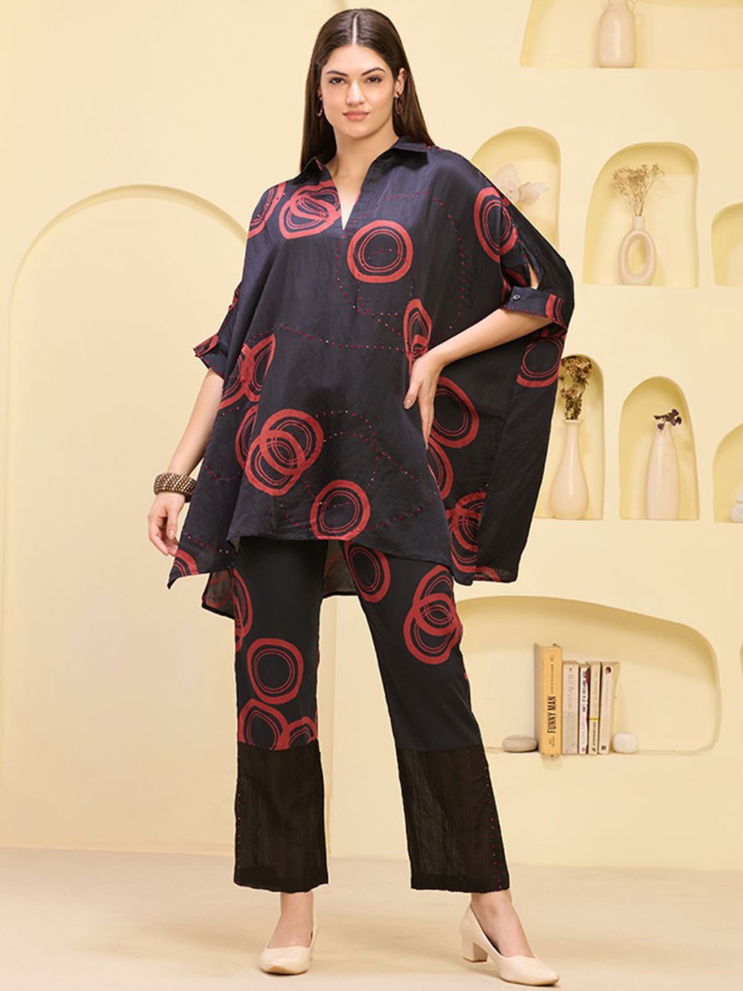 First Resort by Ramola Bachchan Printed Shirt Collar Linen Kaftan Tunic & Trouser, Black
First Resort by Ramola Bachchan Printed Shirt Collar Linen Kaftan Tunic & Trouser, Black