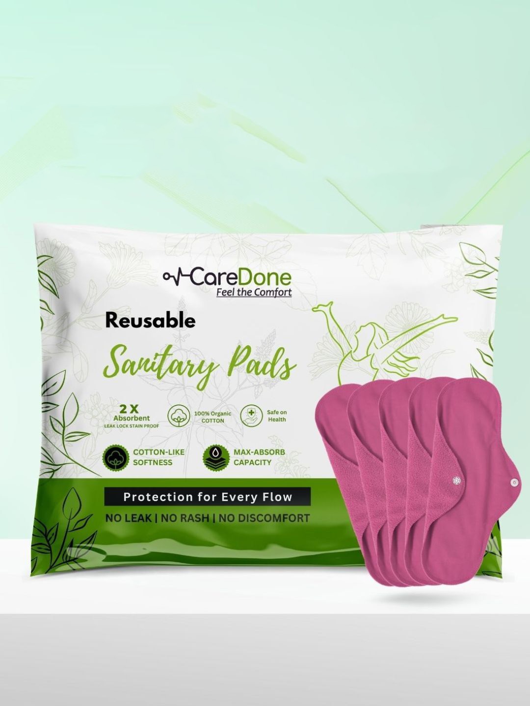 CareDone Set Of 5 Washable & Reusable Comfty Extra Large Organic Cotton Sanitary Pads - Xl, Pink
CareDone Set Of 5 Washable & Reusable Comfty Extra Large Organic Cotton Sanitary Pads - Xl, Pink