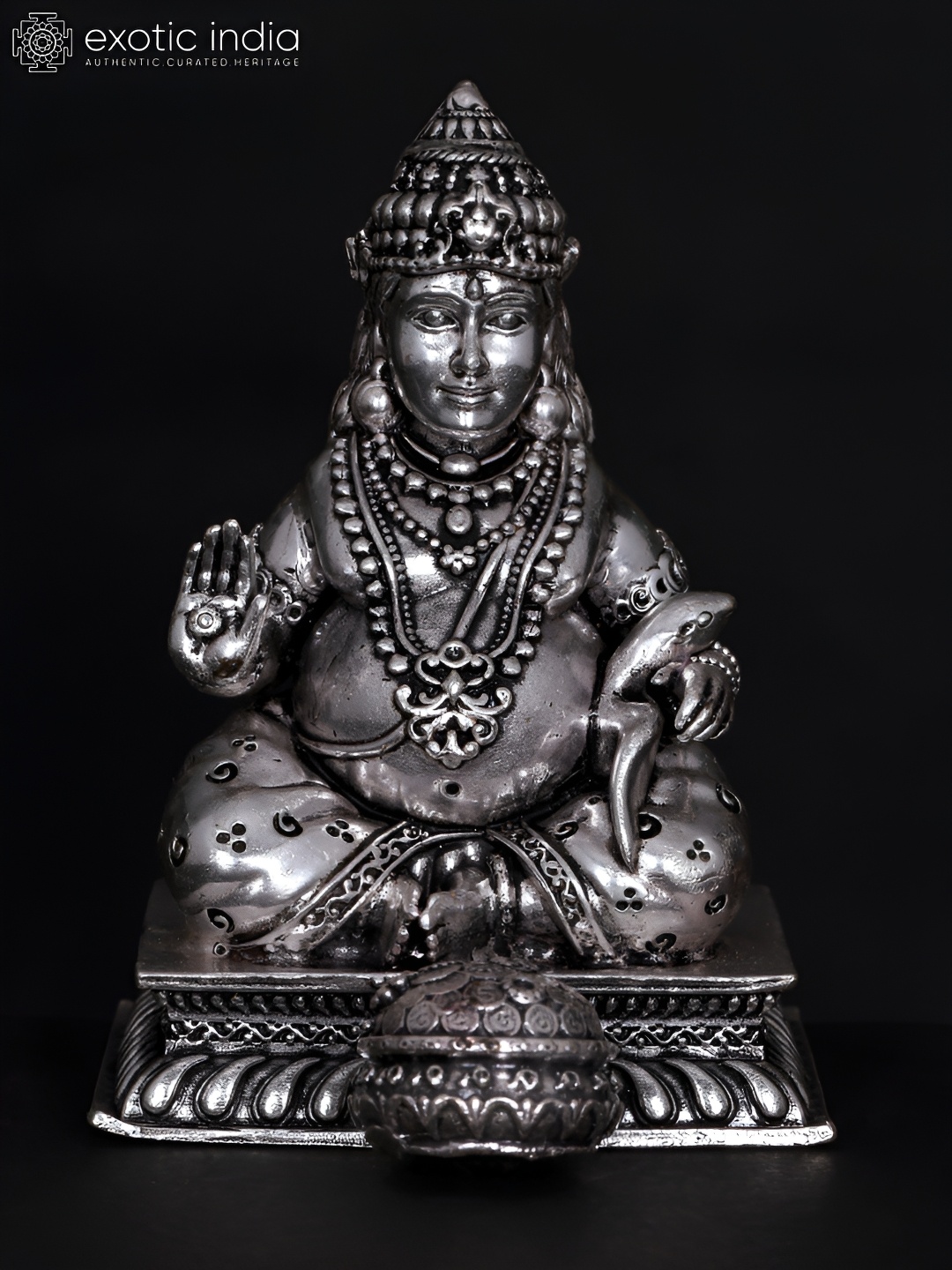 Exotic India Silver-Toned Blessing Lord Kubera Brass Religious Idol Showpiece
Exotic India Silver-Toned Blessing Lord Kubera Brass Religious Idol Showpiece