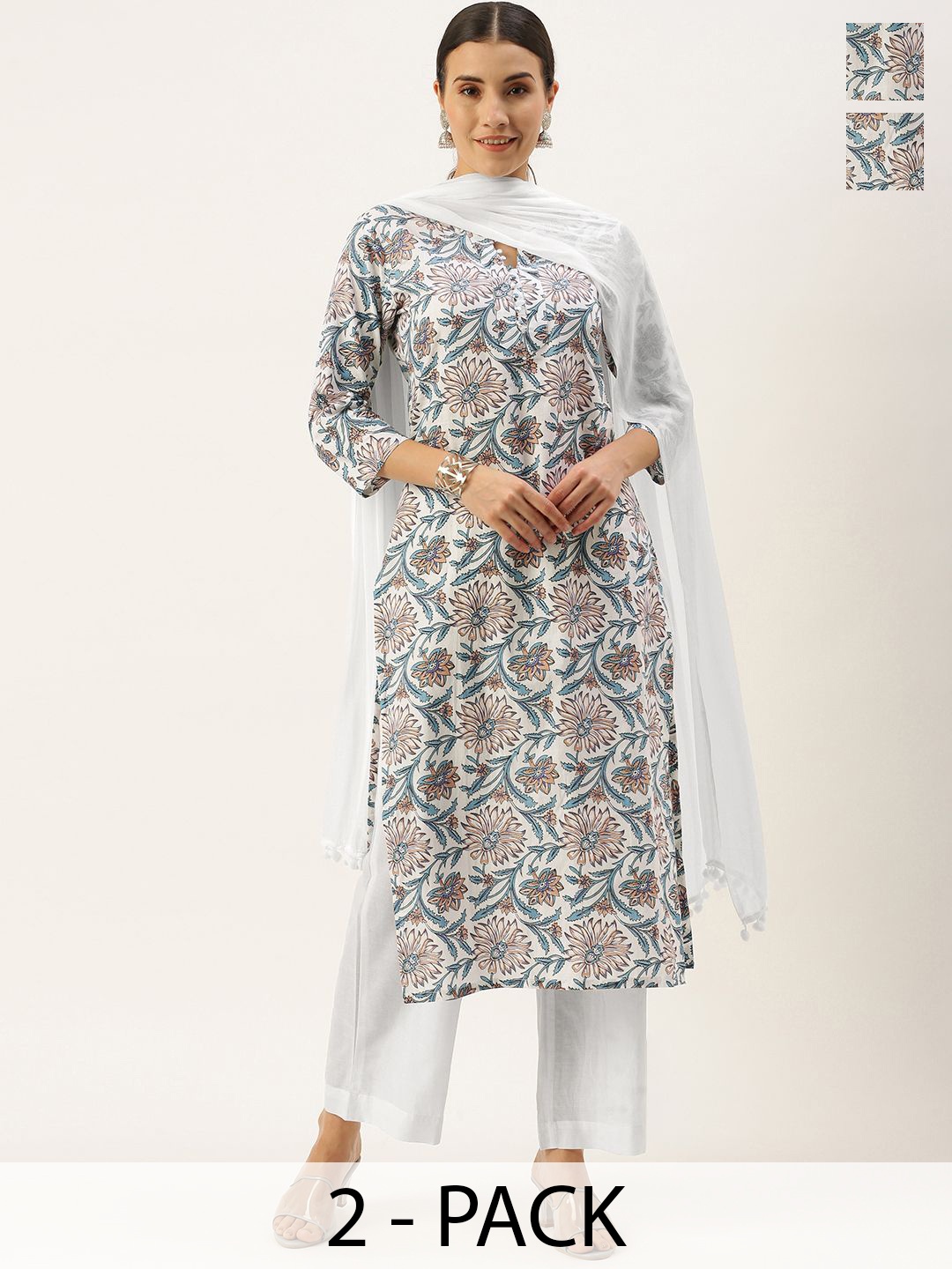 KALINI Selection Of 2 Floral Printed Notched Neck Straight Kurtas With Trousers, White
KALINI Selection Of 2 Floral Printed Notched Neck Straight Kurtas With Trousers, White