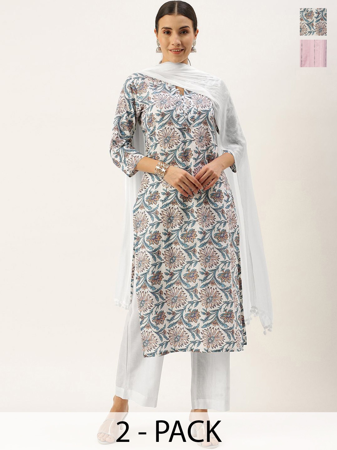 KALINI Selection Of 2 Floral Printed Notched Neck Straight Kurtas With Trousers, White
KALINI Selection Of 2 Floral Printed Notched Neck Straight Kurtas With Trousers, White
