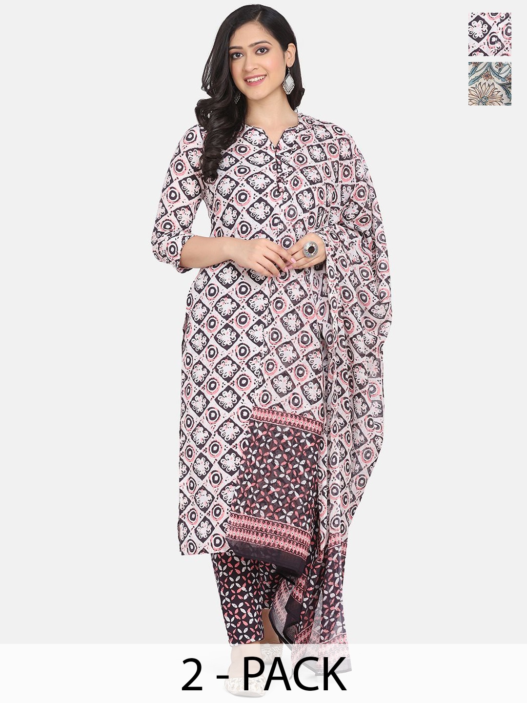 KALINI Selection Of 2 Floral Printed Round Neck Straight Kurtas With Trousers, White
KALINI Selection Of 2 Floral Printed Round Neck Straight Kurtas With Trousers, White
