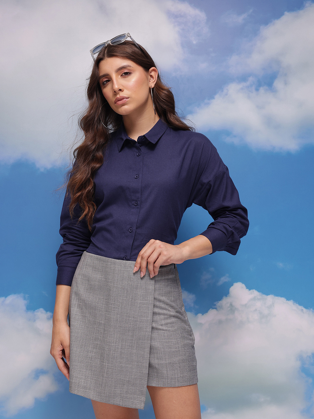 CORSICA Women Cotton Linen Casual Shirt, Navy blue
CORSICA Women Cotton Linen Casual Shirt, Navy blue