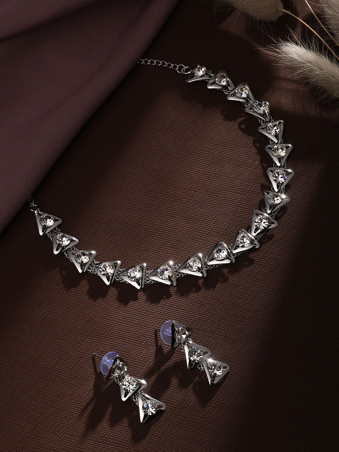 ASMITTA JEWELLERY Rhodium-Plated American Diamond Studded Necklace and Earrings, Silver
ASMITTA JEWELLERY Rhodium-Plated American Diamond Studded Necklace and Earrings, Silver