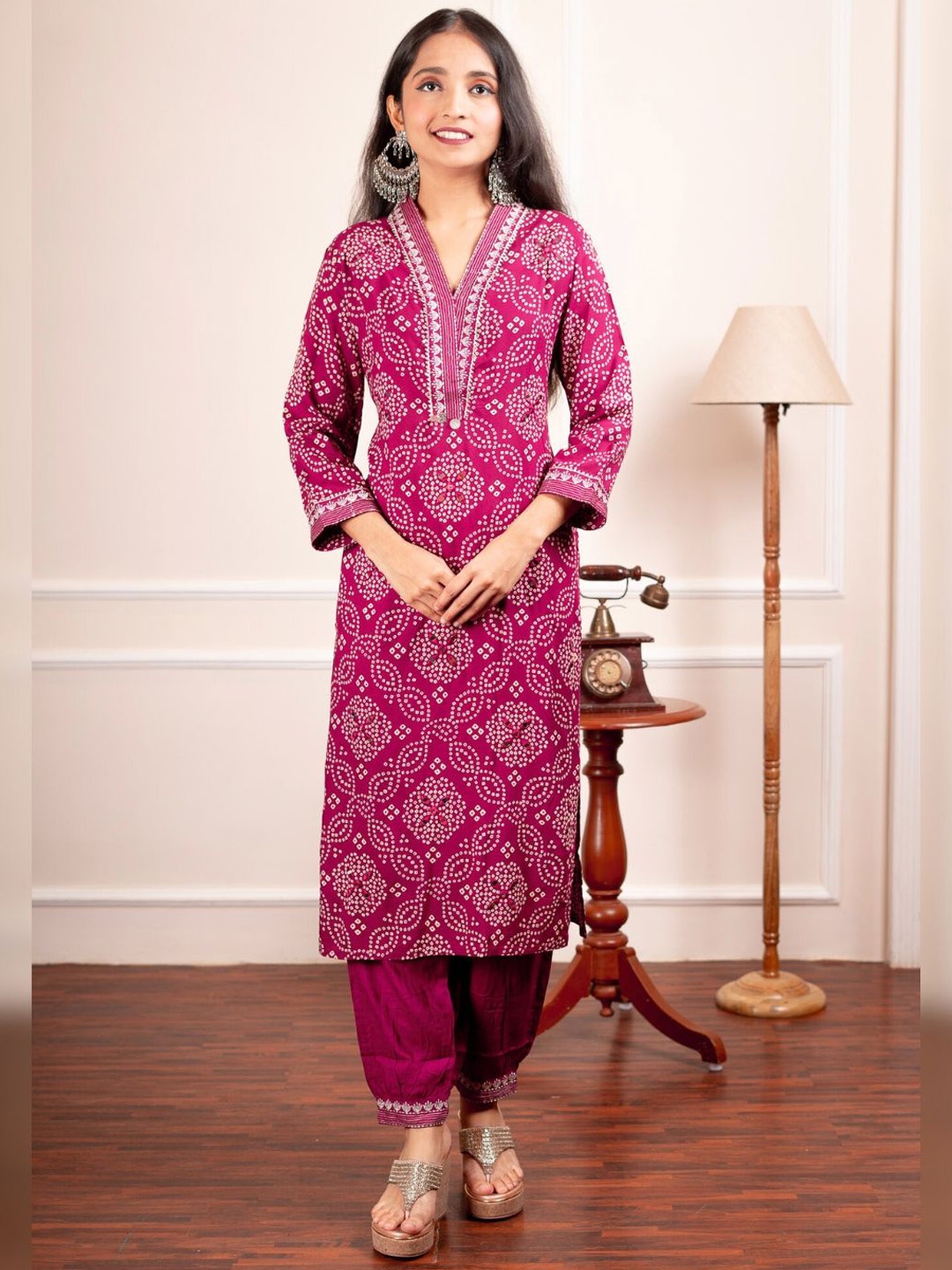 Atha Fashion Women Bandhani Printed Regular Mirror Work Pure Cotton Kurta with Salwar, Pink
Atha Fashion Women Bandhani Printed Regular Mirror Work Pure Cotton Kurta with Salwar, Pink