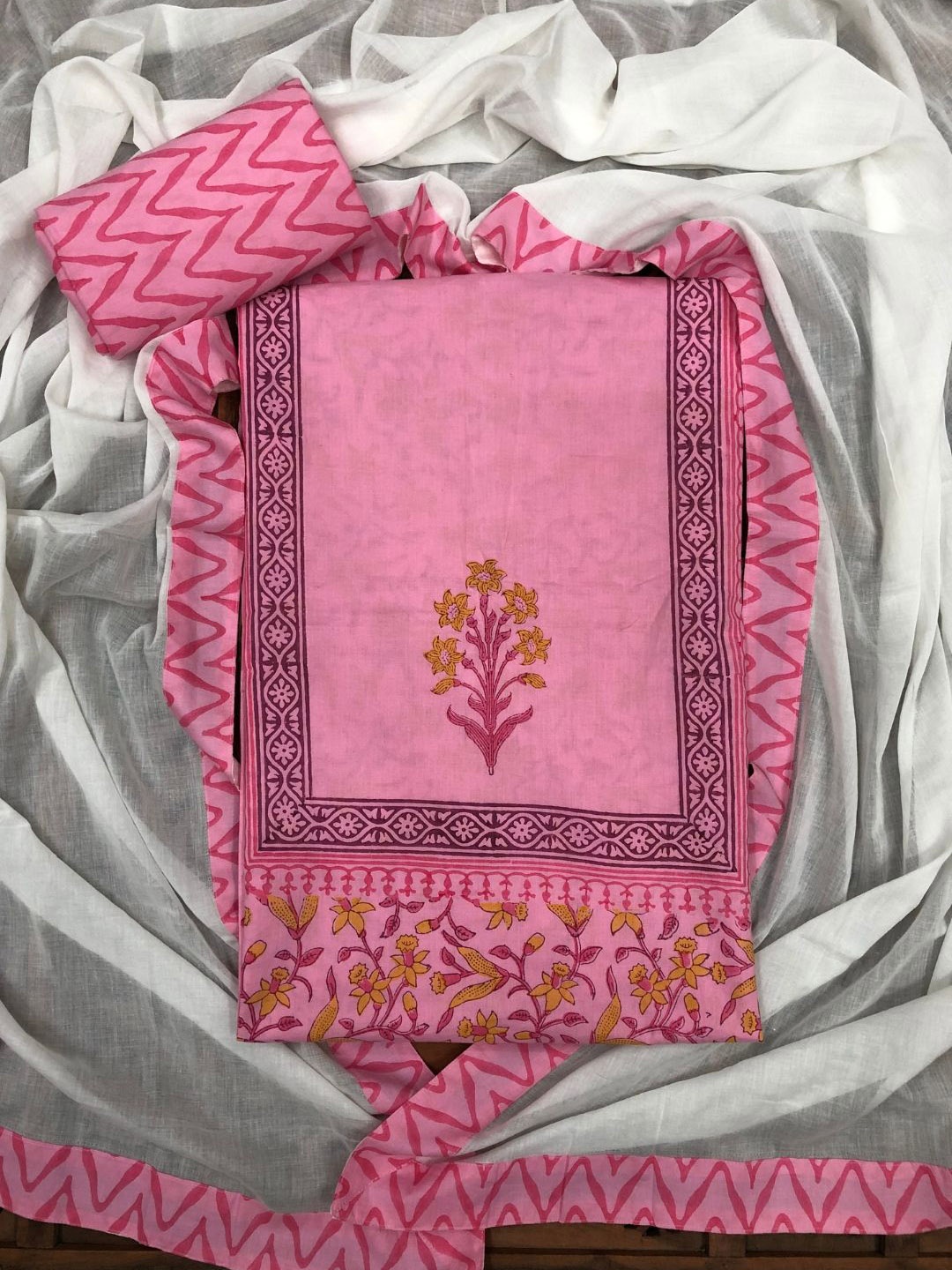 PALASH Ethnic Motifs Block Printed Patchwork Pure Cotton Unstitched Dress Material, Pink
PALASH Ethnic Motifs Block Printed Patchwork Pure Cotton Unstitched Dress Material, Pink