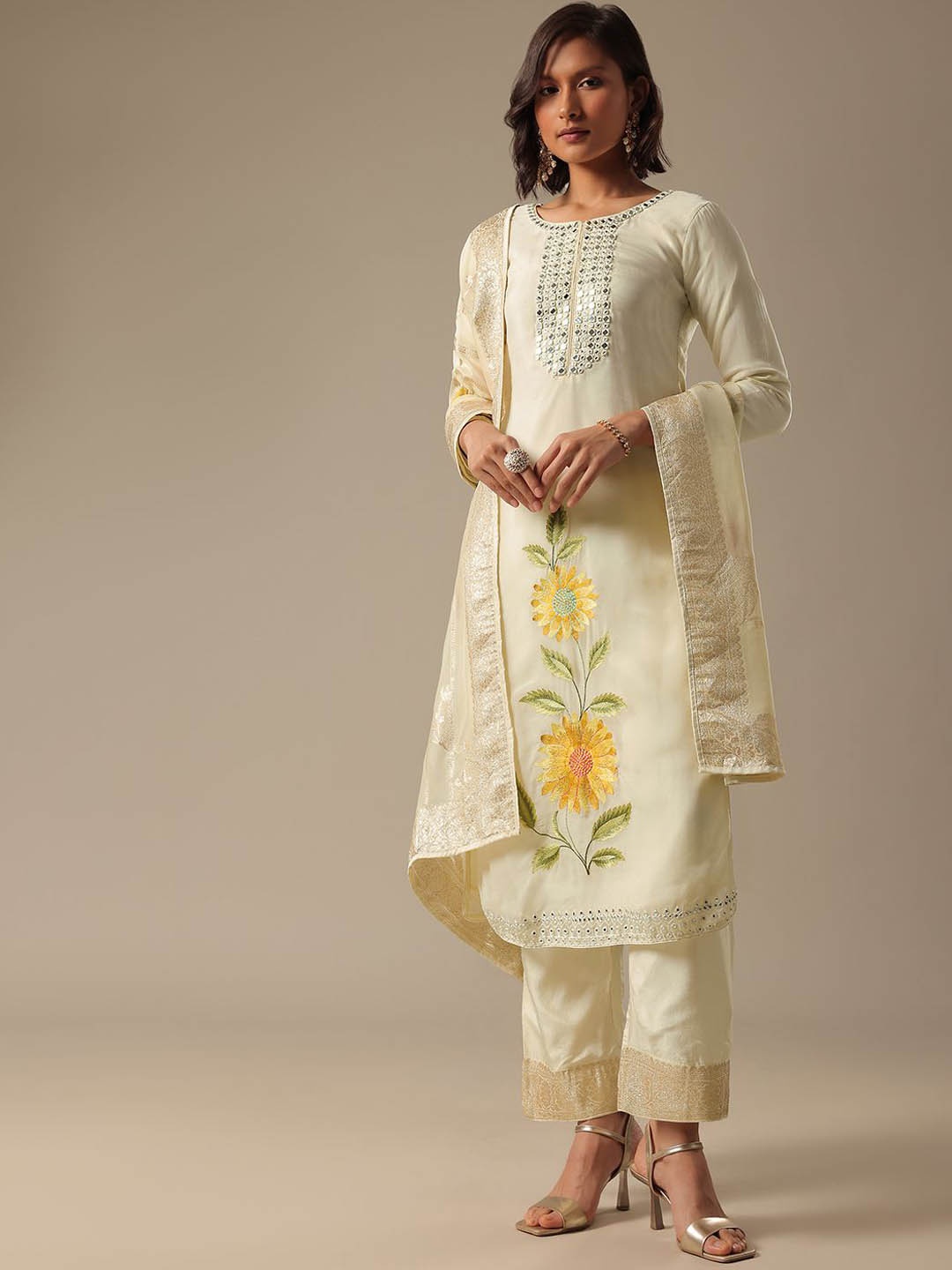 KALKI Fashion Floral Embroidery Mirror work Organza Straight Kurta Set, White
KALKI Fashion Floral Embroidery Mirror work Organza Straight Kurta Set, White