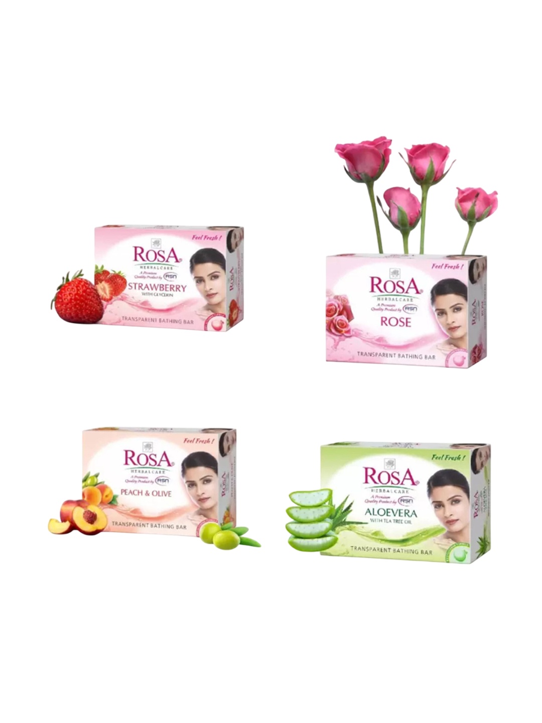 ROSA Set Of 4 Transparent Strawberry-Aloevera- Rose- Peach & Olive Gel Soap- 100 g Each
ROSA Set Of 4 Transparent Strawberry-Aloevera- Rose- Peach & Olive Gel Soap- 100 g Each