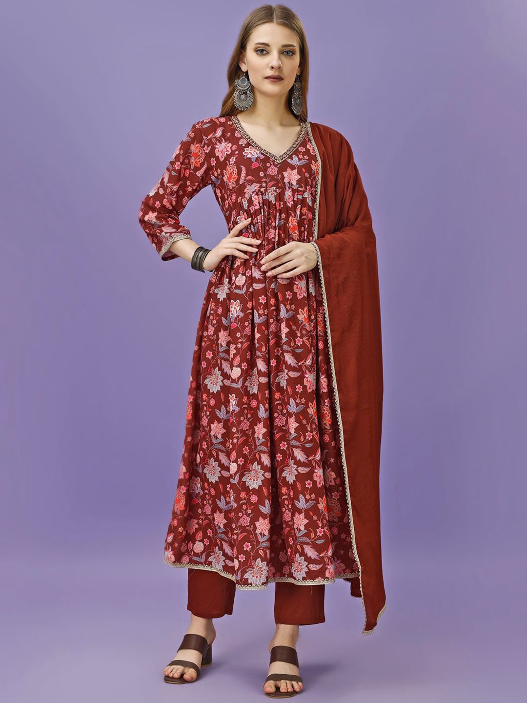 Moda Rapido Floral Printed Sequinned Anarkali Kurta With Trouser And Dupatta, Red
Moda Rapido Floral Printed Sequinned Anarkali Kurta With Trouser And Dupatta, Red